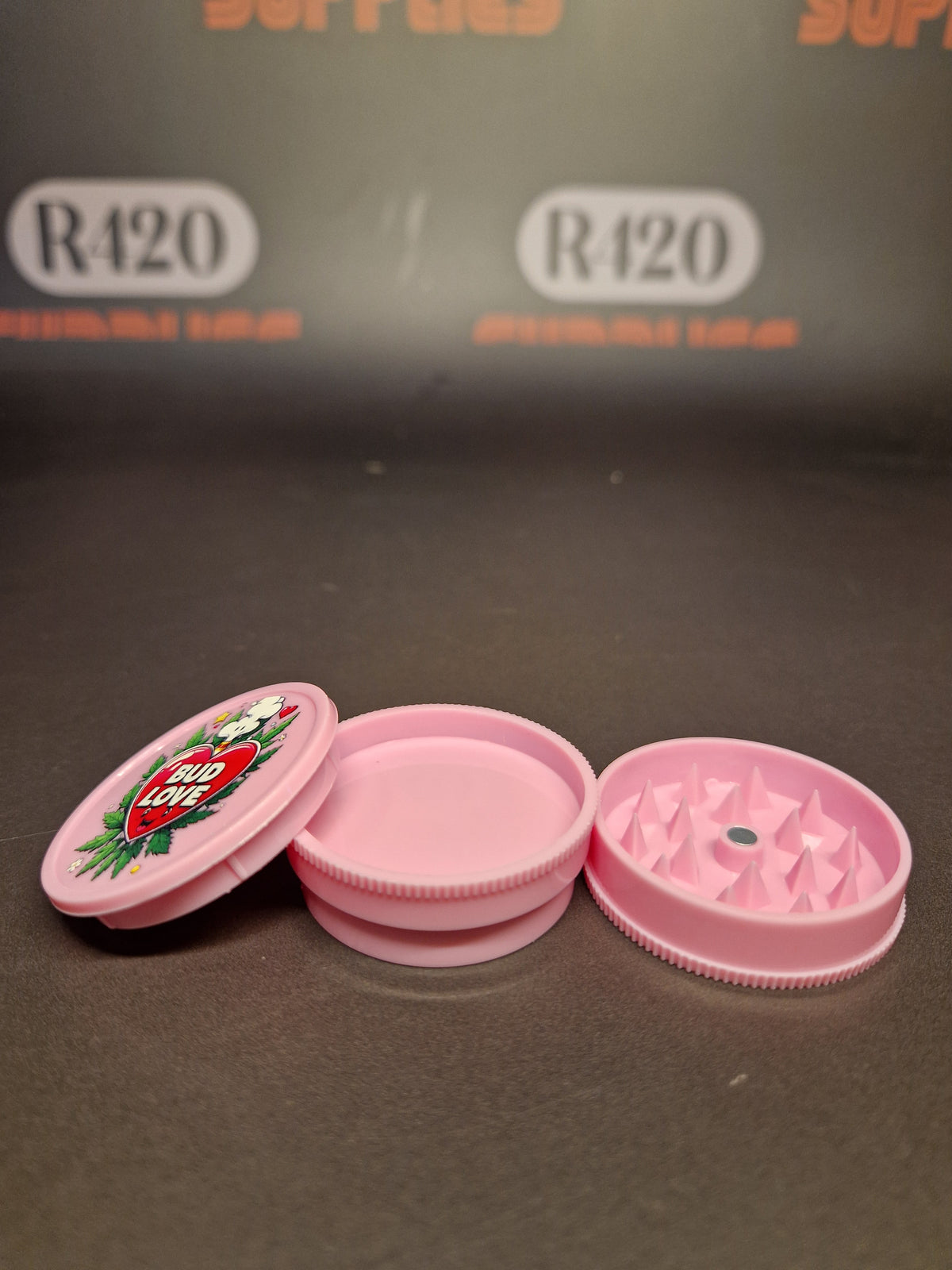 Bud Love 2 Piece Plastic Grinder - Pink