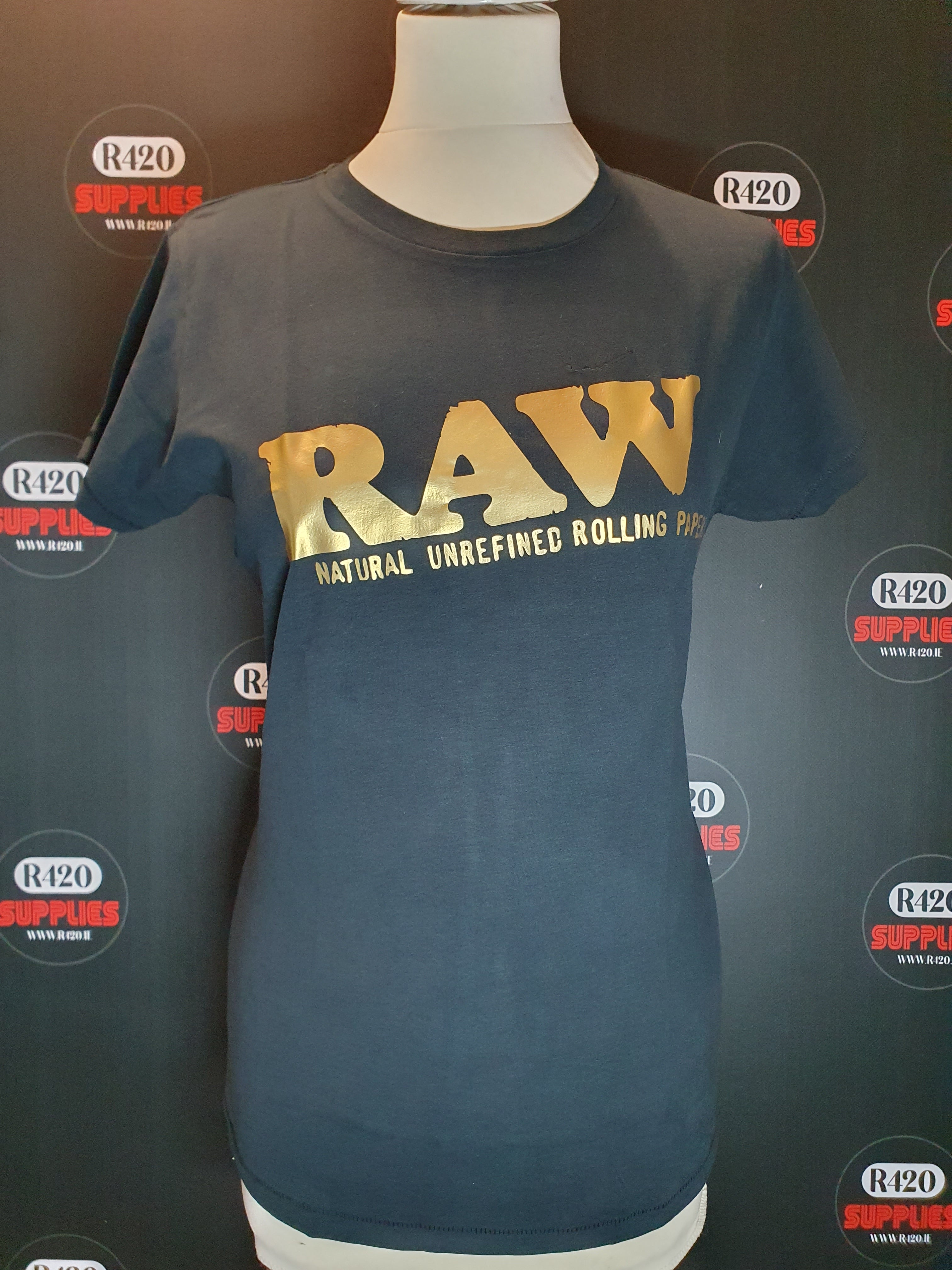 RAW Ladies V Neck T-shirt - Black with Gold Logo