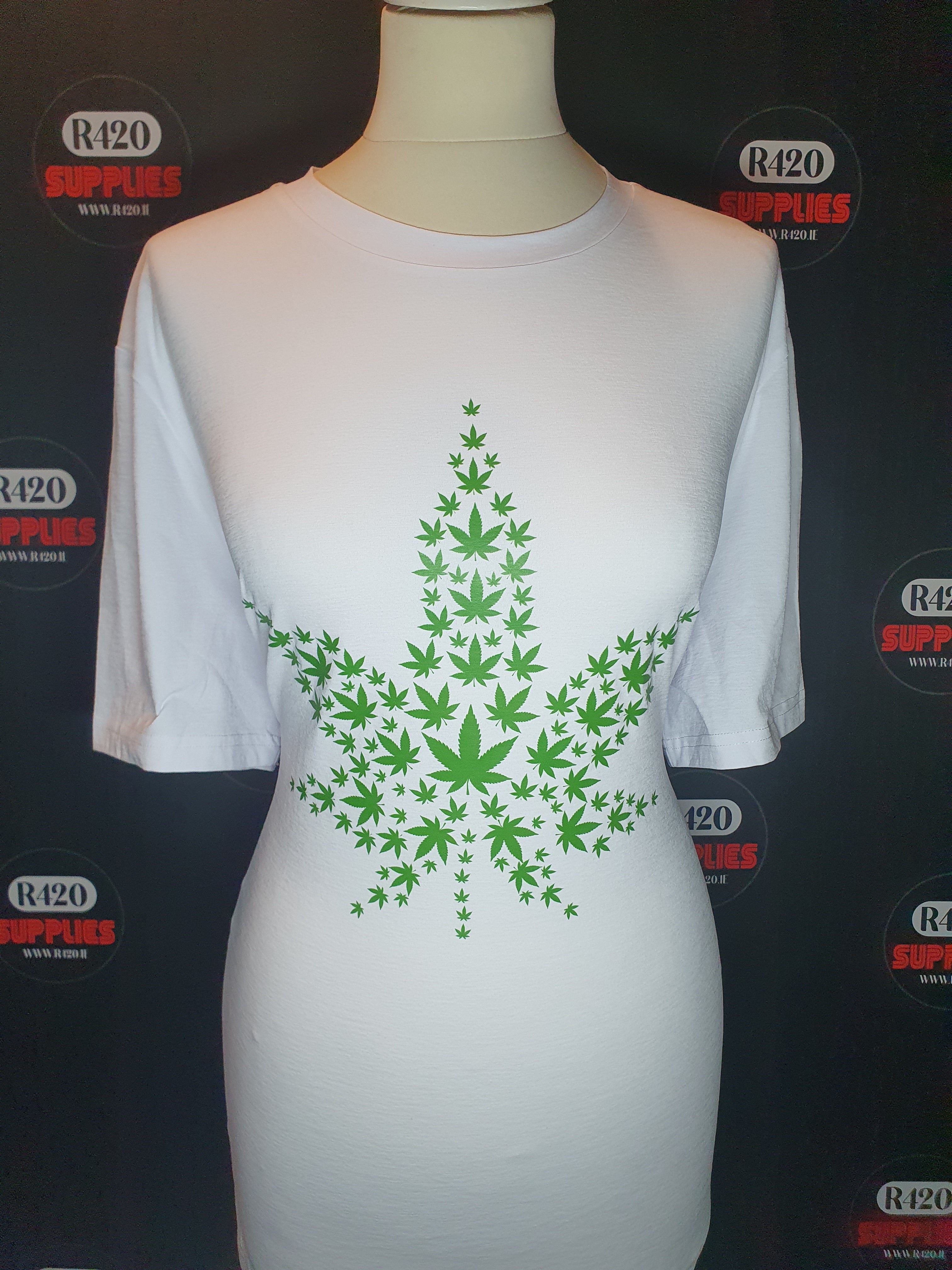 Green Weed Leaf Printed T-Shirt