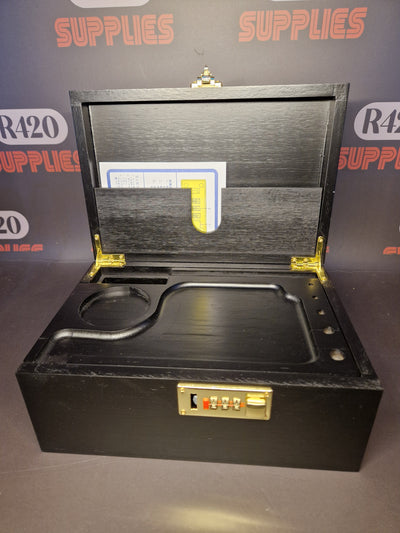 Wooden Lockable Stash Box - Plain Black