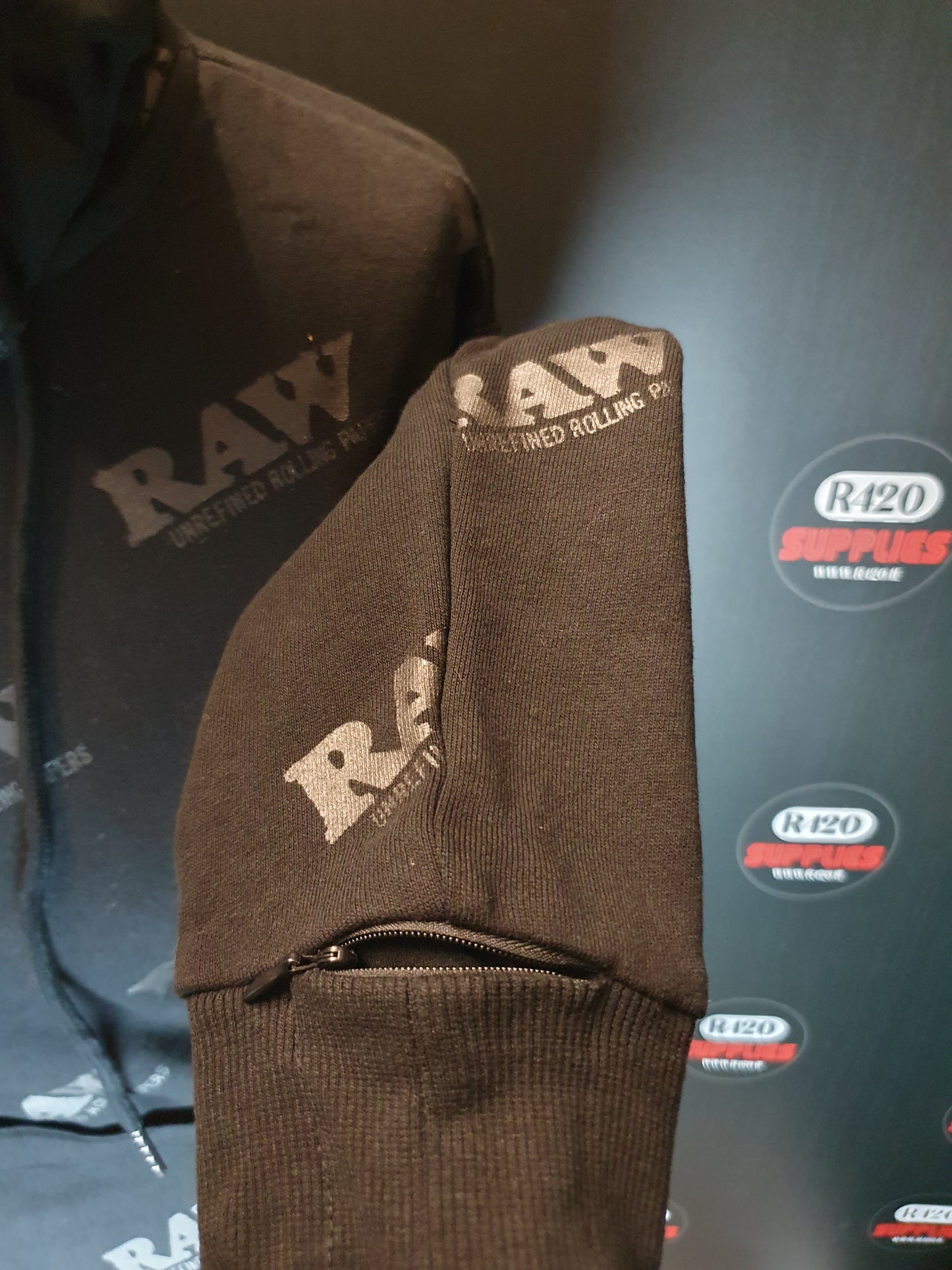 RAW Rawler - Black on Black Zip Hoodie with Rolling Tray
