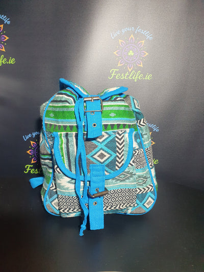 Jacquard rugzak in Nepalese stijl – Blauw/Groen