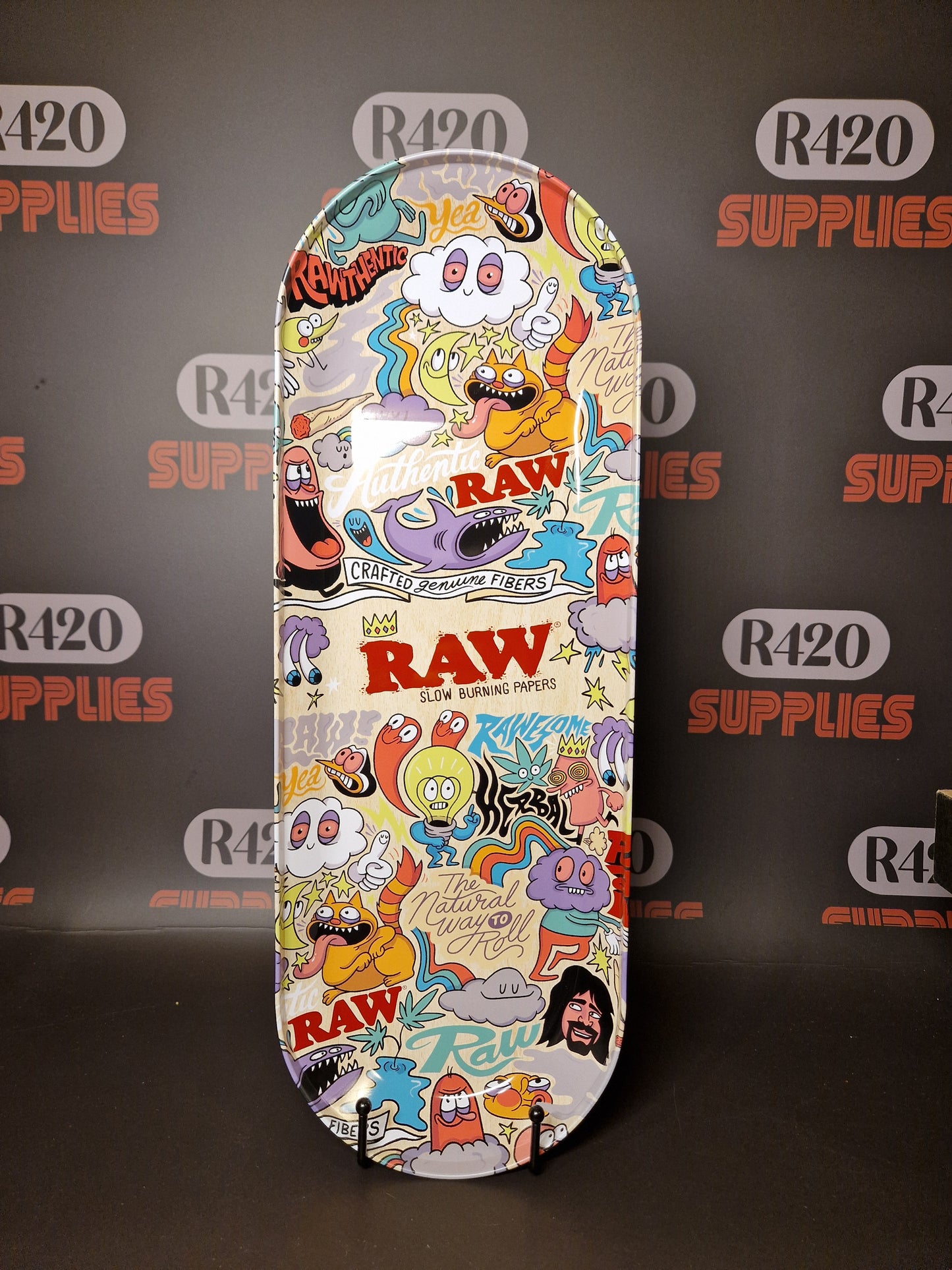 RAW Metal Skate Deck Rolling Tray - Collage Art Design by Chris Piascik