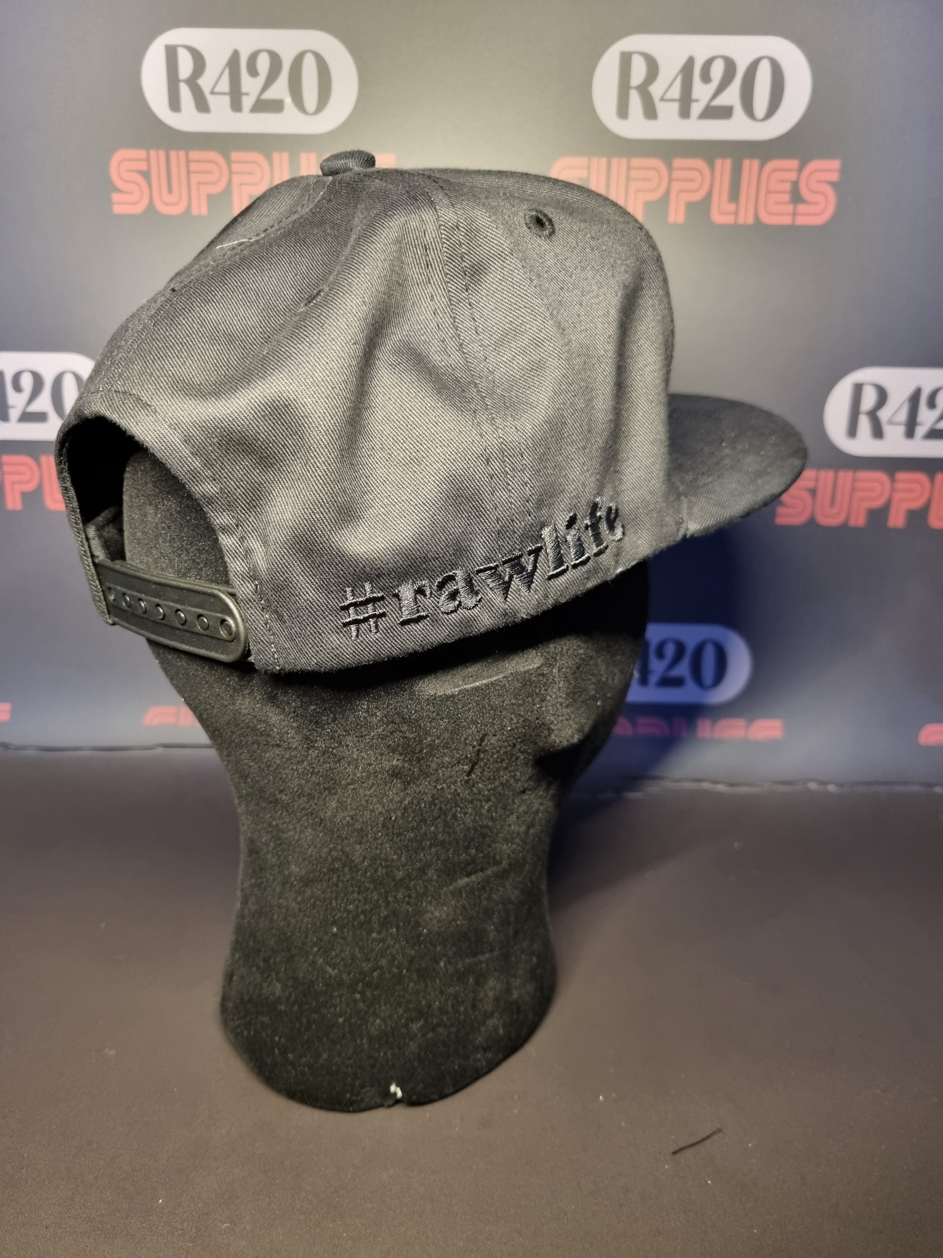 RAW Flat Snapback Poker Cap - Black on Black