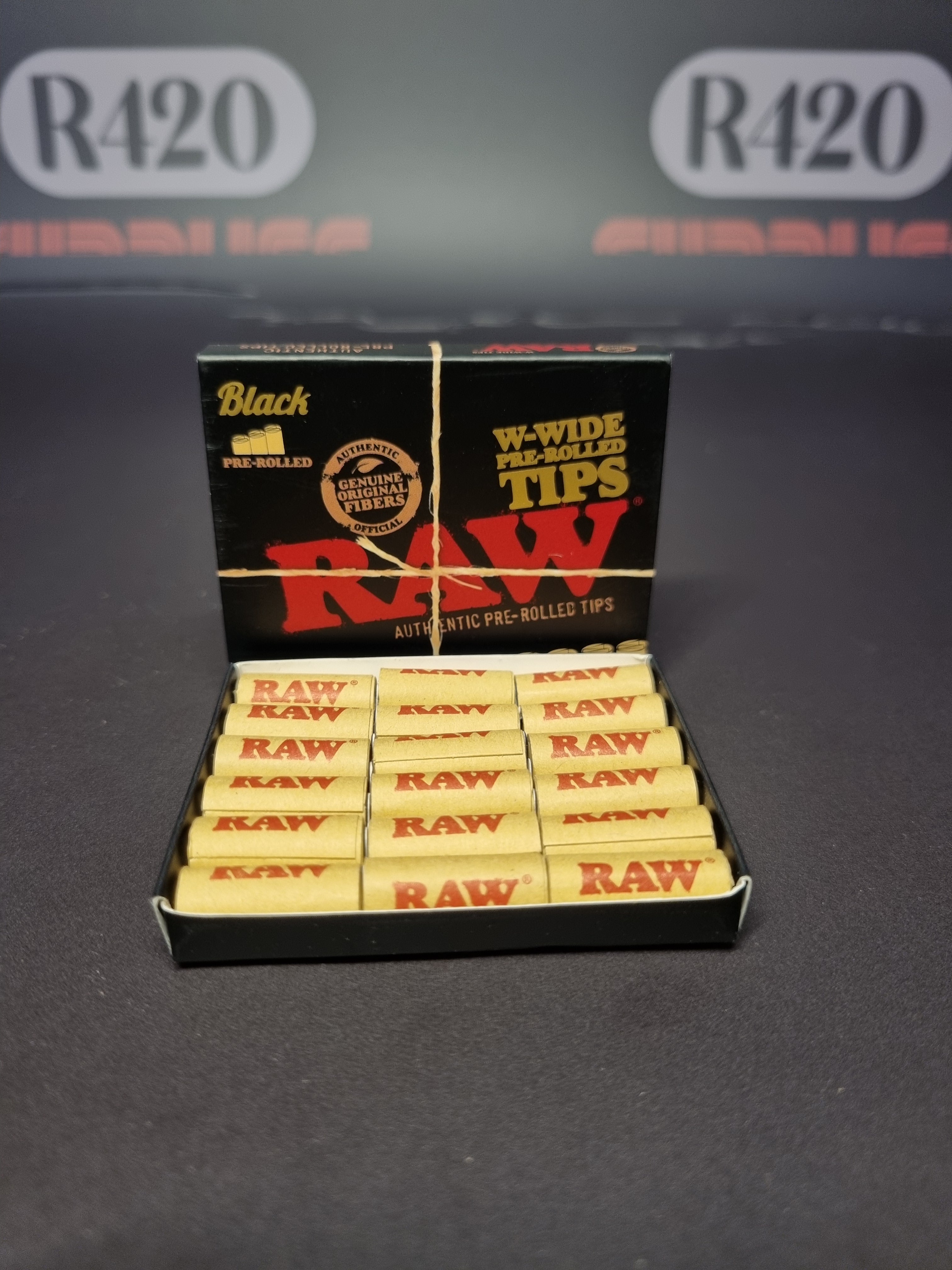 RAW Black Pre-Rolled WIDE Tips - Slide Pack