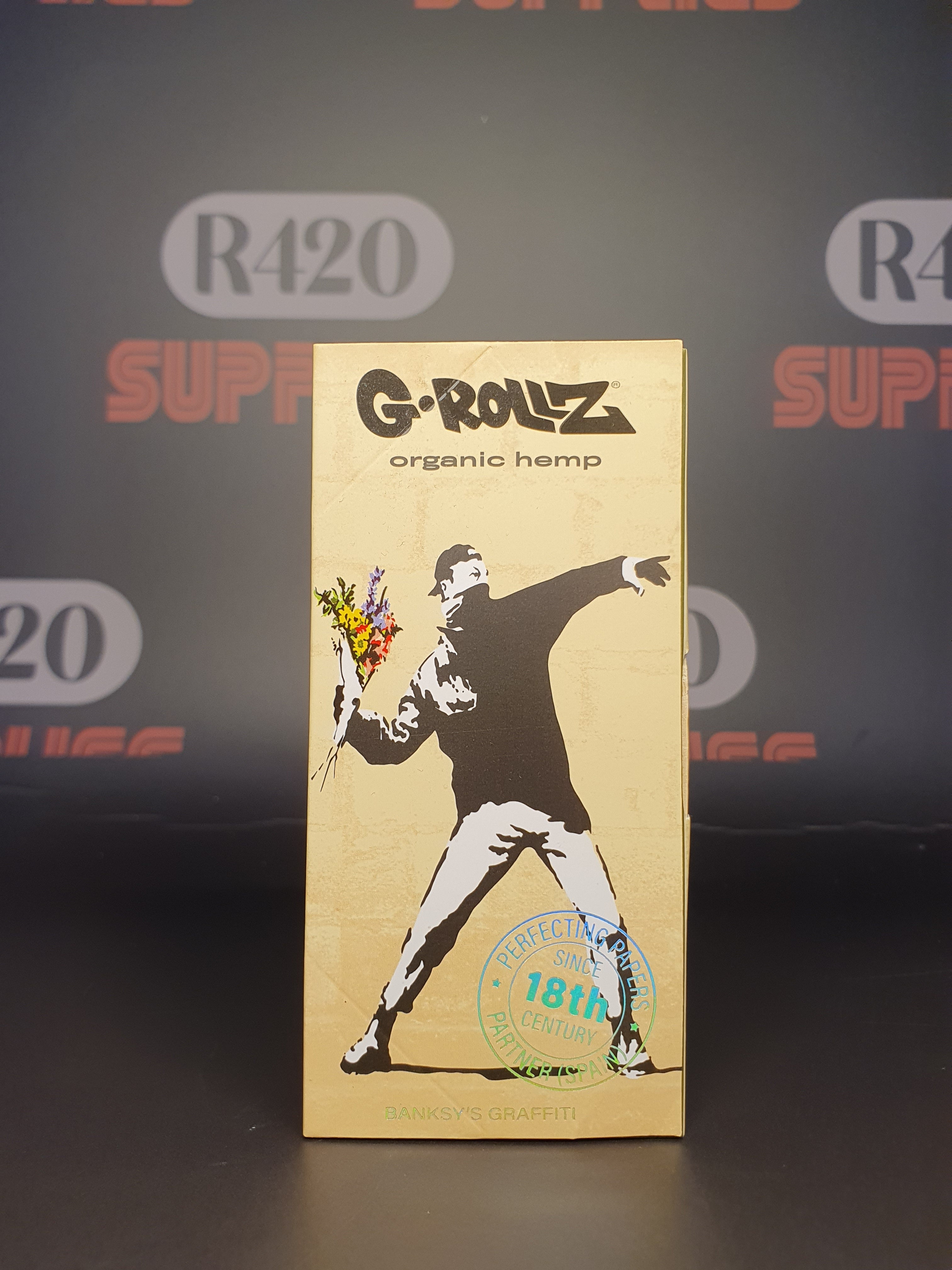 G-Rollz Banksy Graffiti Kingsize Slim, Tips, Poker & Tray - Flower Thrower