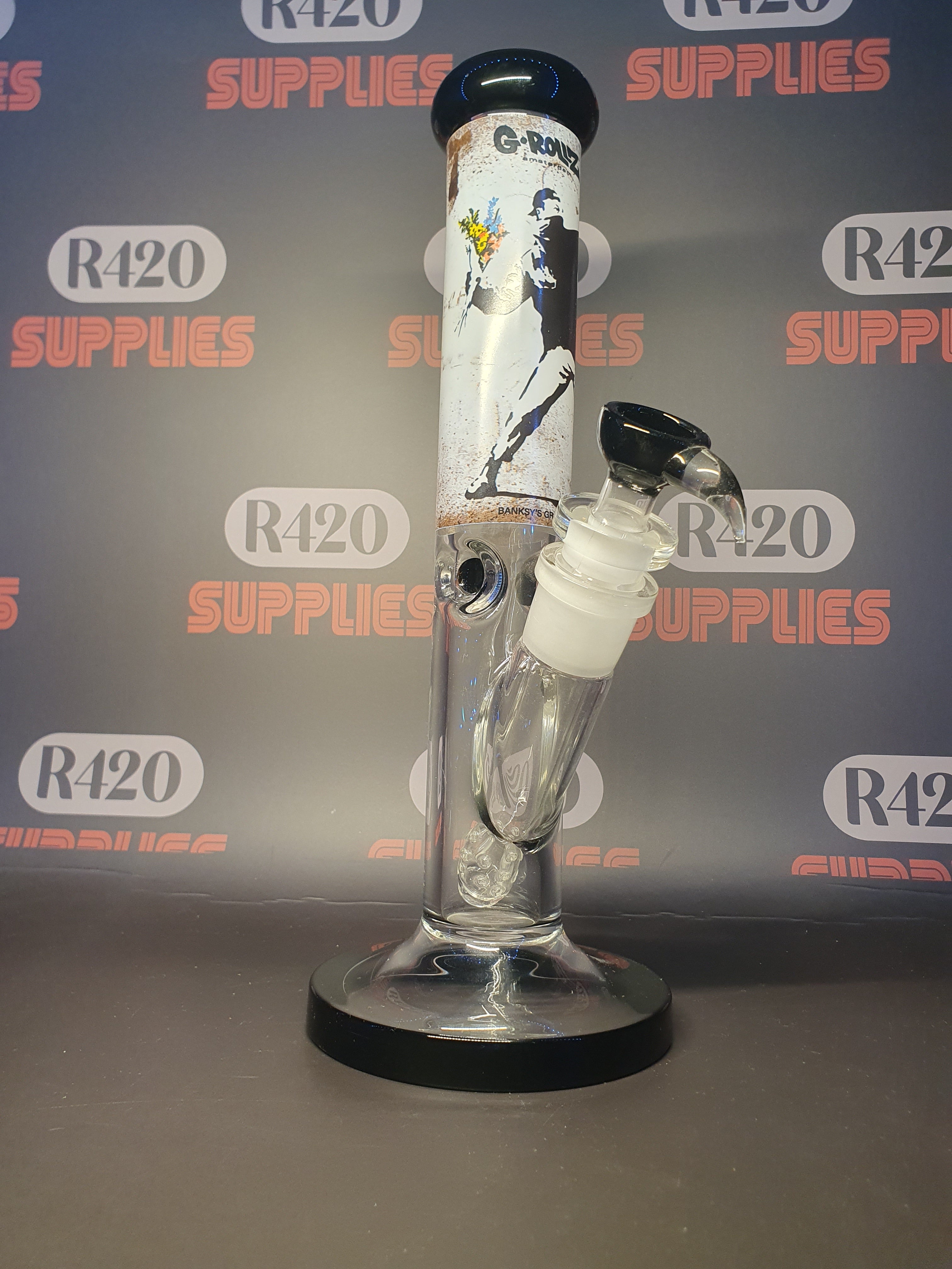 G-Rollz Banksy "Flower Thrower" - Straight Glass Bong - H: 35cm