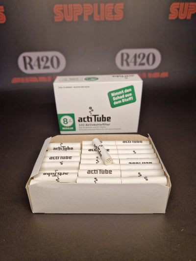 actiTube Charcoal Filters - 100 Pack - 8mm Regular