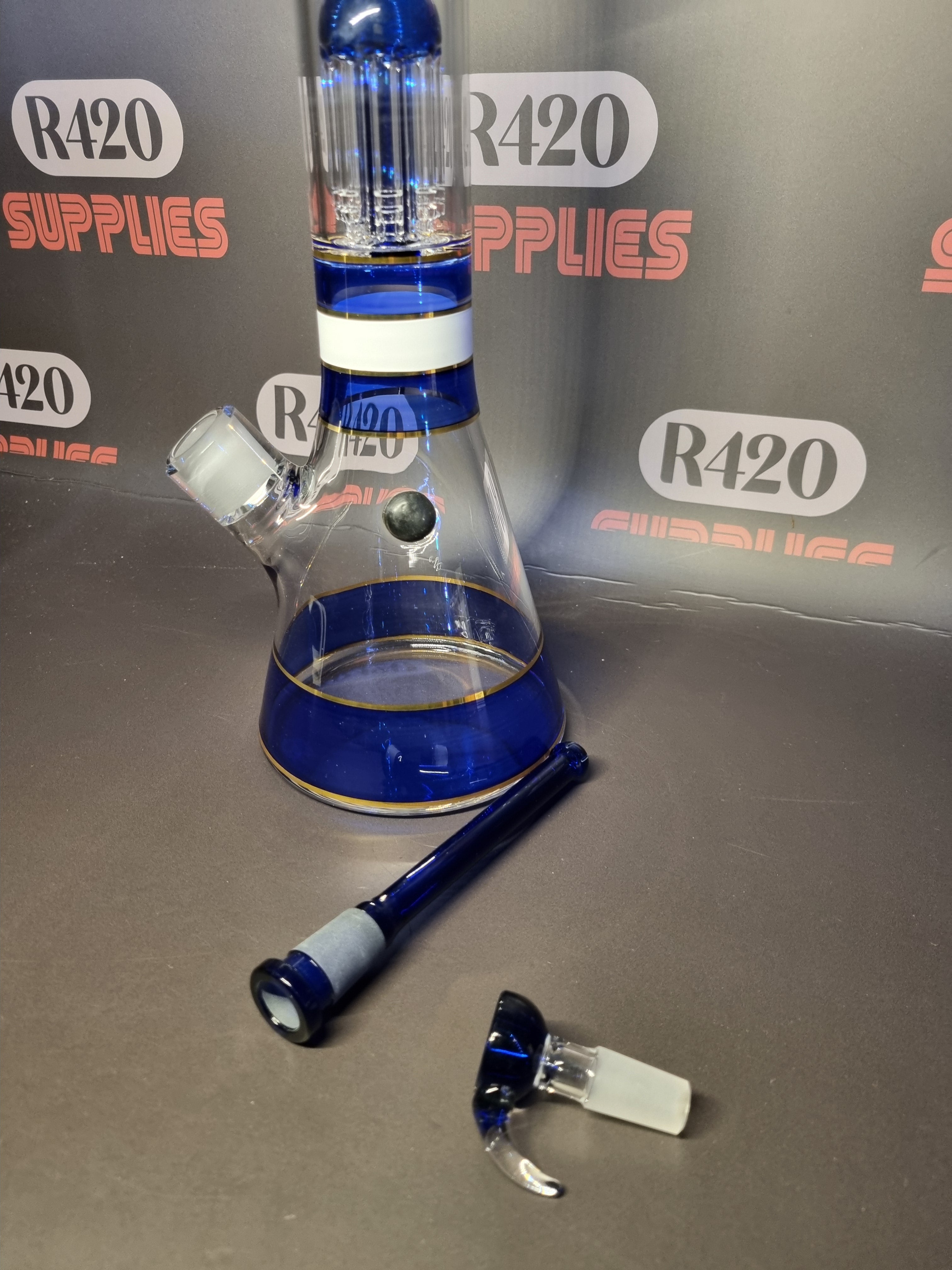 Grace Glass - Golden Line Beaker Bong - Blue - H: 46cm