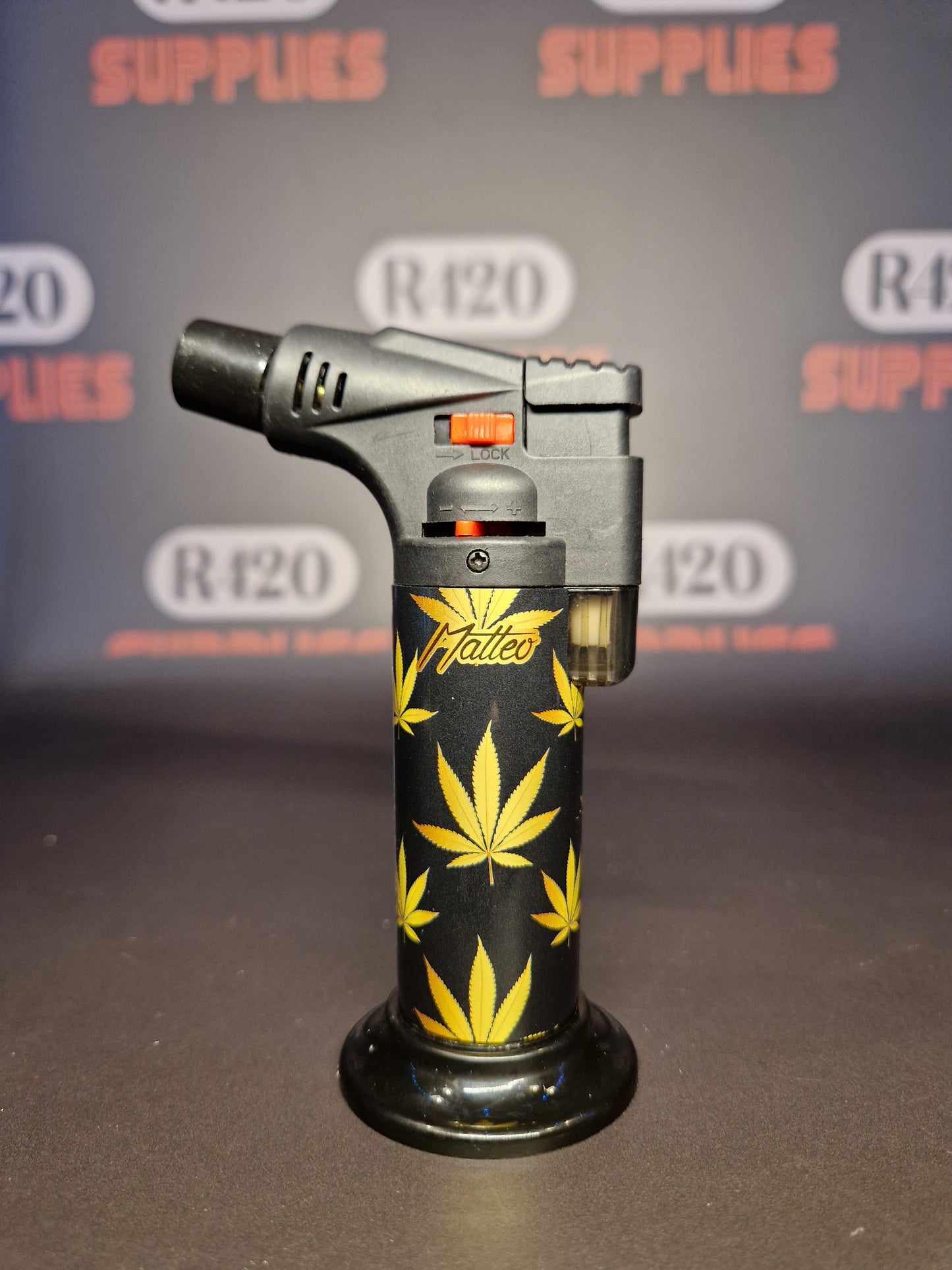 Jet Torch Lighter - Black & Gold Leaf Designs - Refillable