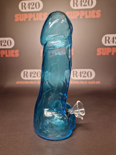 Glass Penis Shaped Bong - 17cm - Blue
