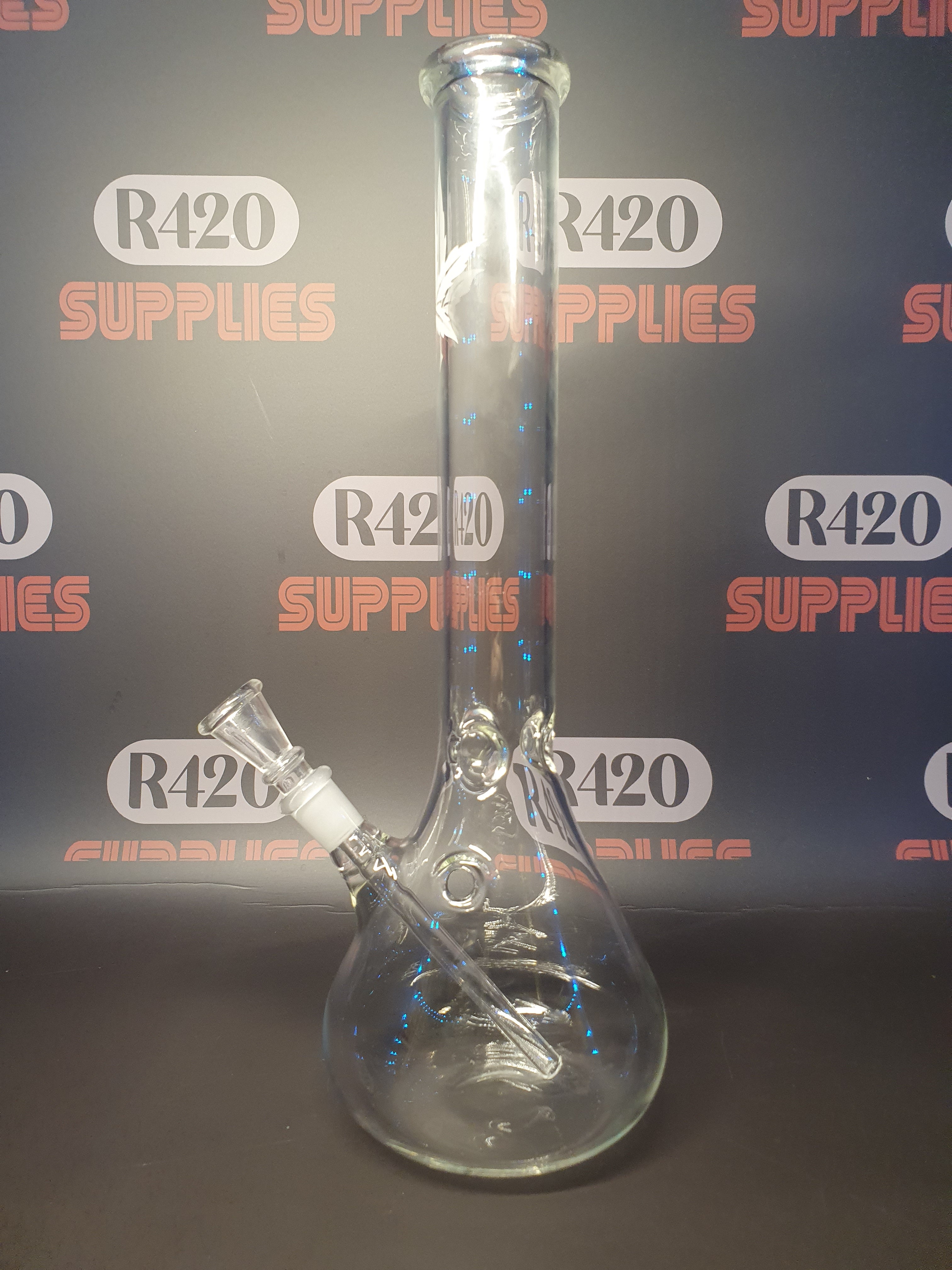 Glass Bong With Leaf Design - H: 34cm
