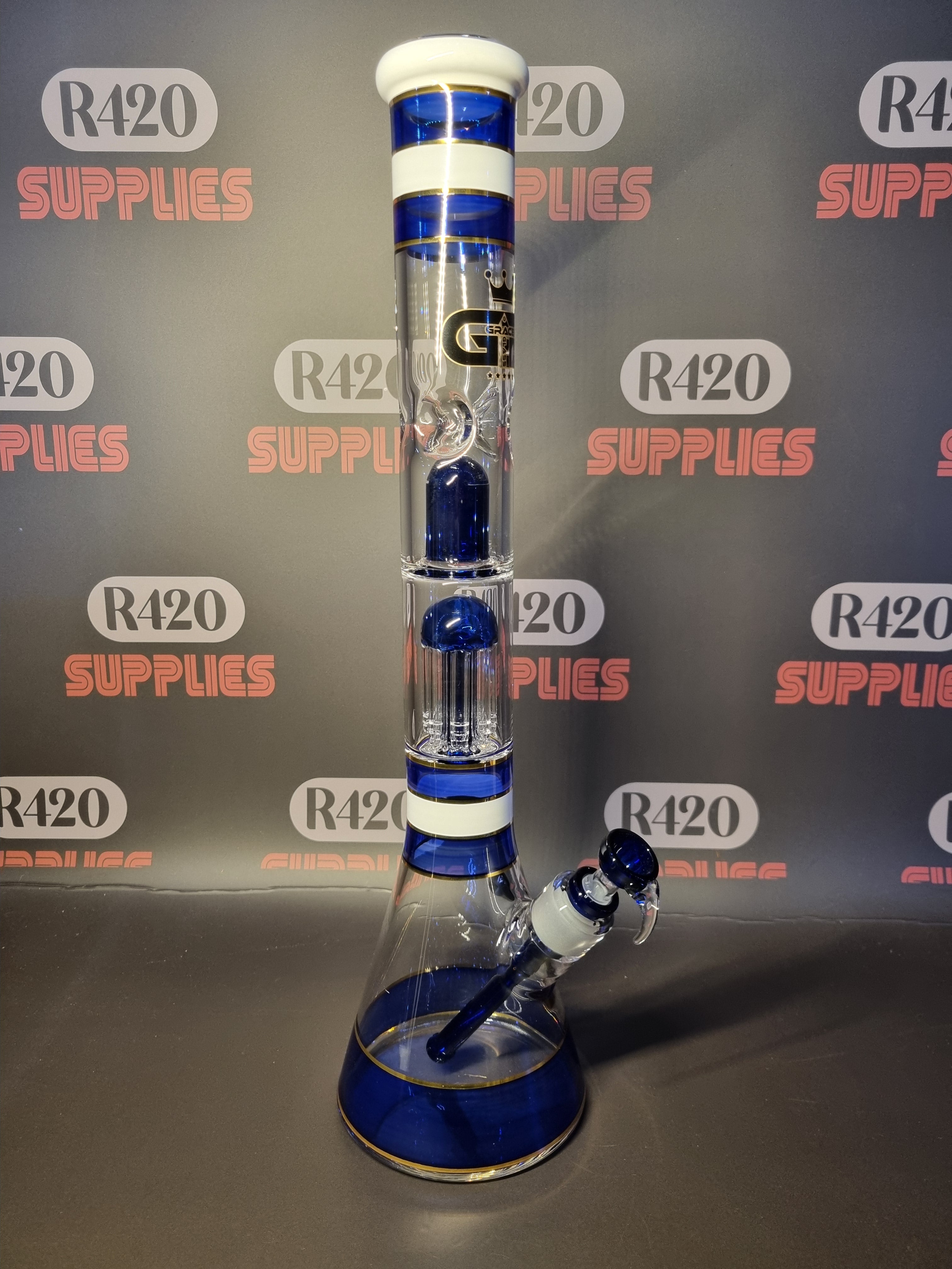 Grace Glass - Golden Line Beaker Bong - Blue - H: 46cm