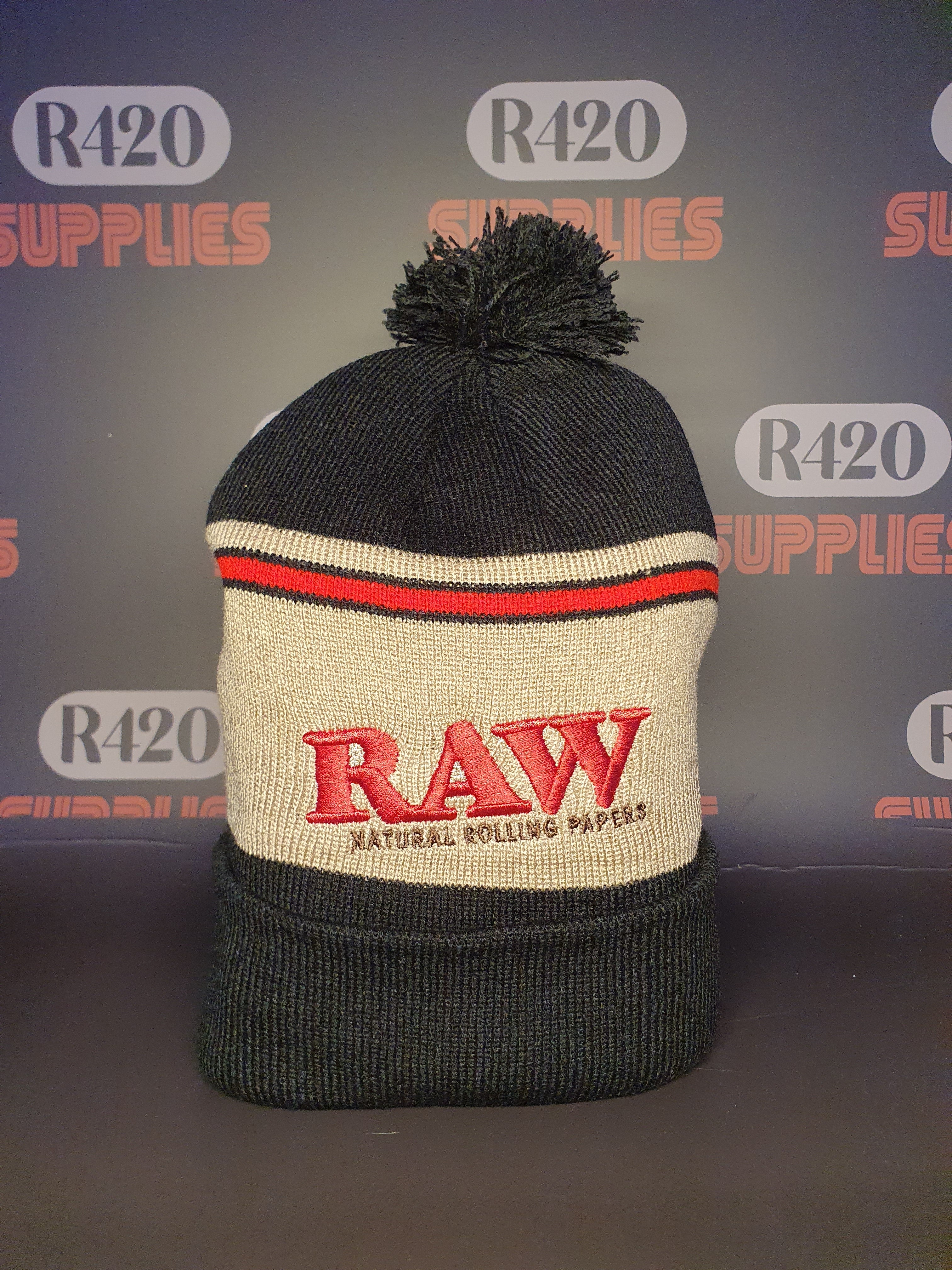 RAW X Rolling Papers PomPom Knit Hat - Black / Brown