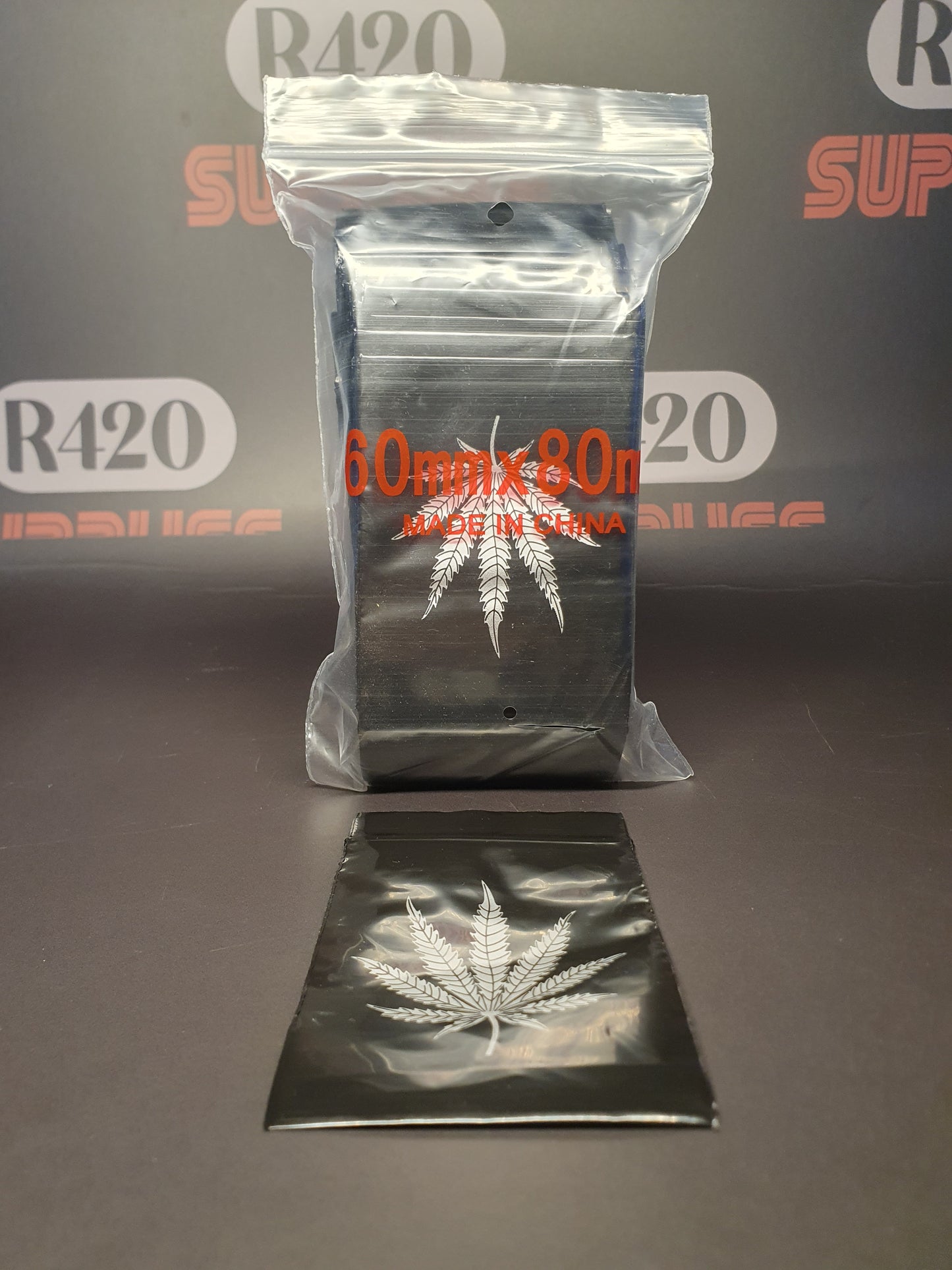 Ziplock Bag - Black with Leaf - 60x80mm - 50ų Strong (100)