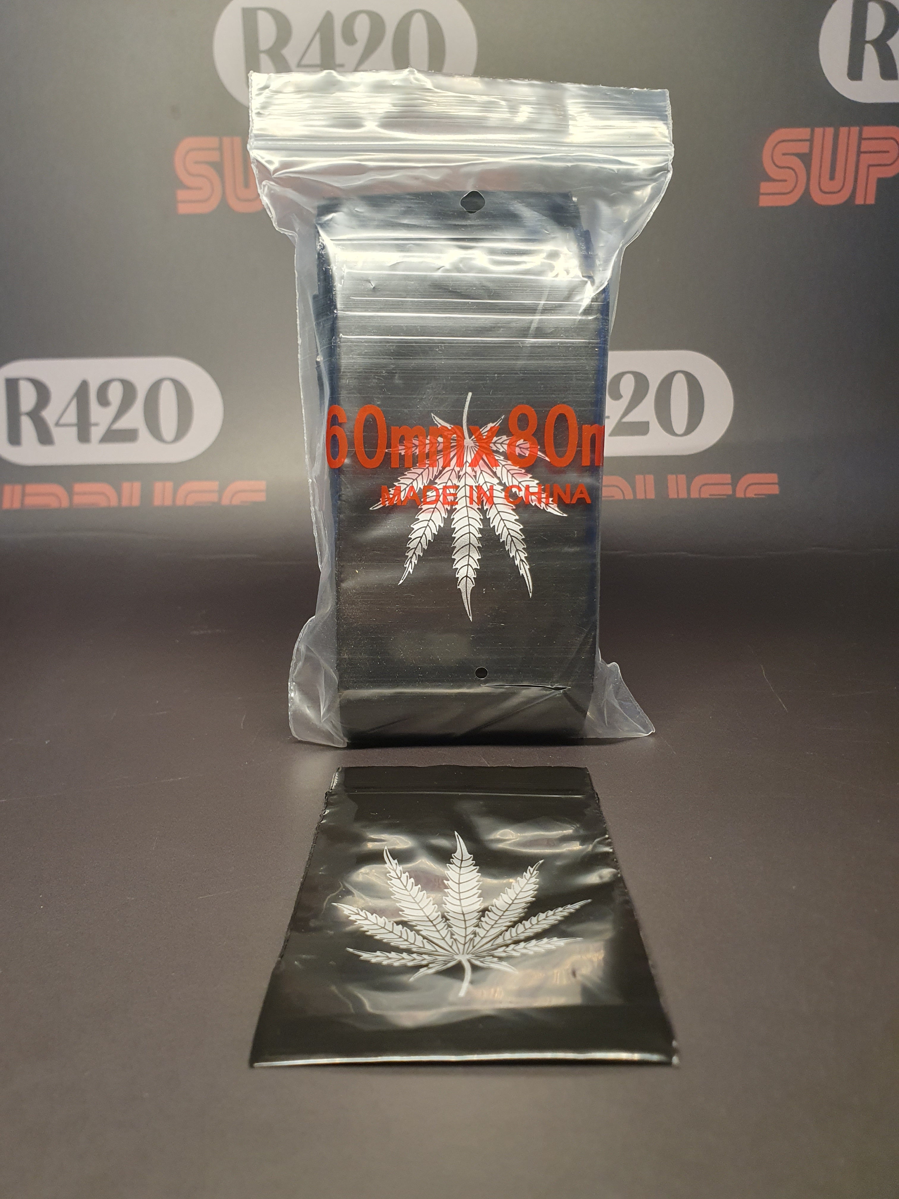 Ziplock Bag - Black with Leaf - 60x80mm - 50ų Strong (100)
