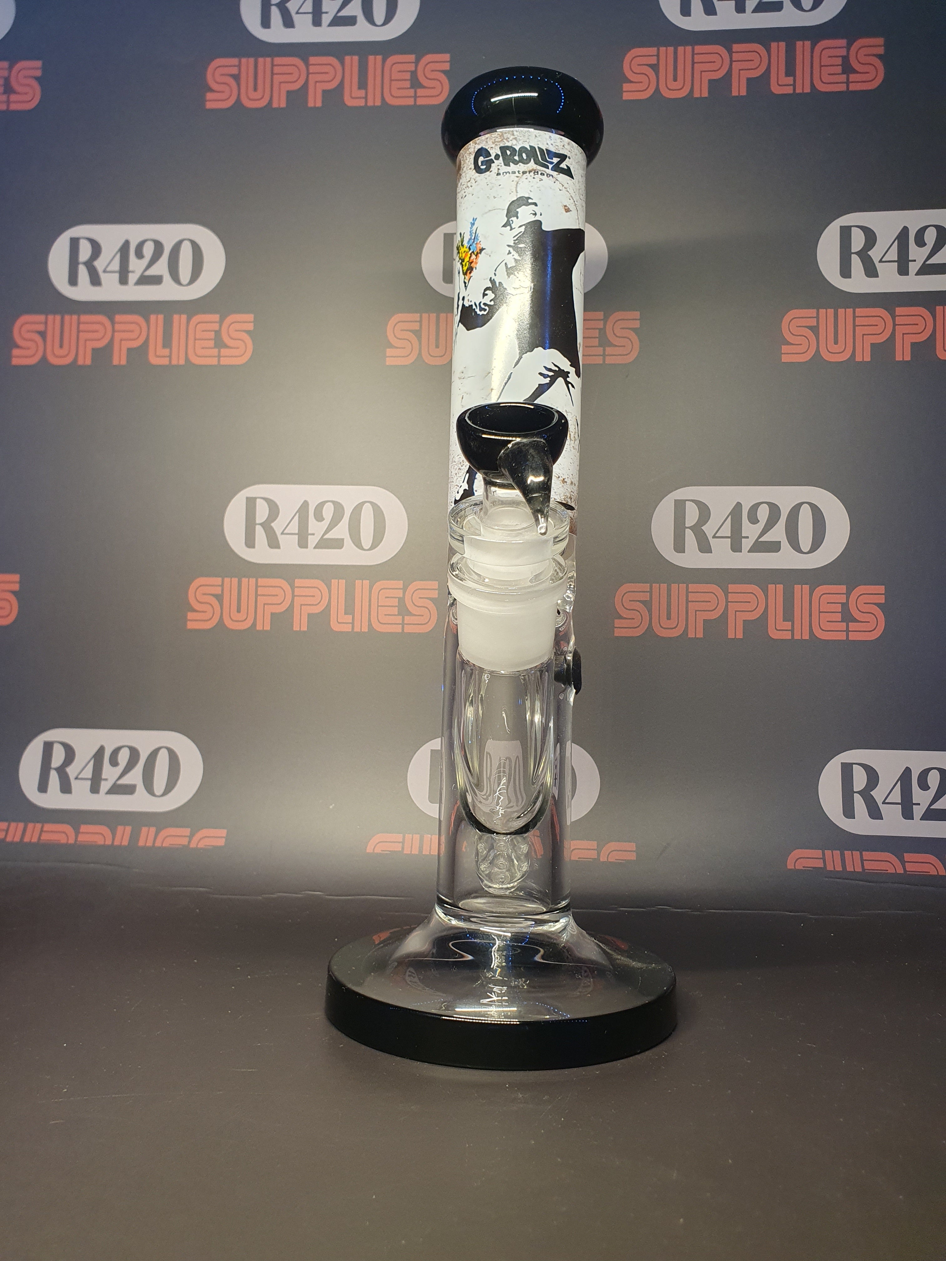 G-Rollz Banksy "Flower Thrower" - Straight Glass Bong - H: 35cm