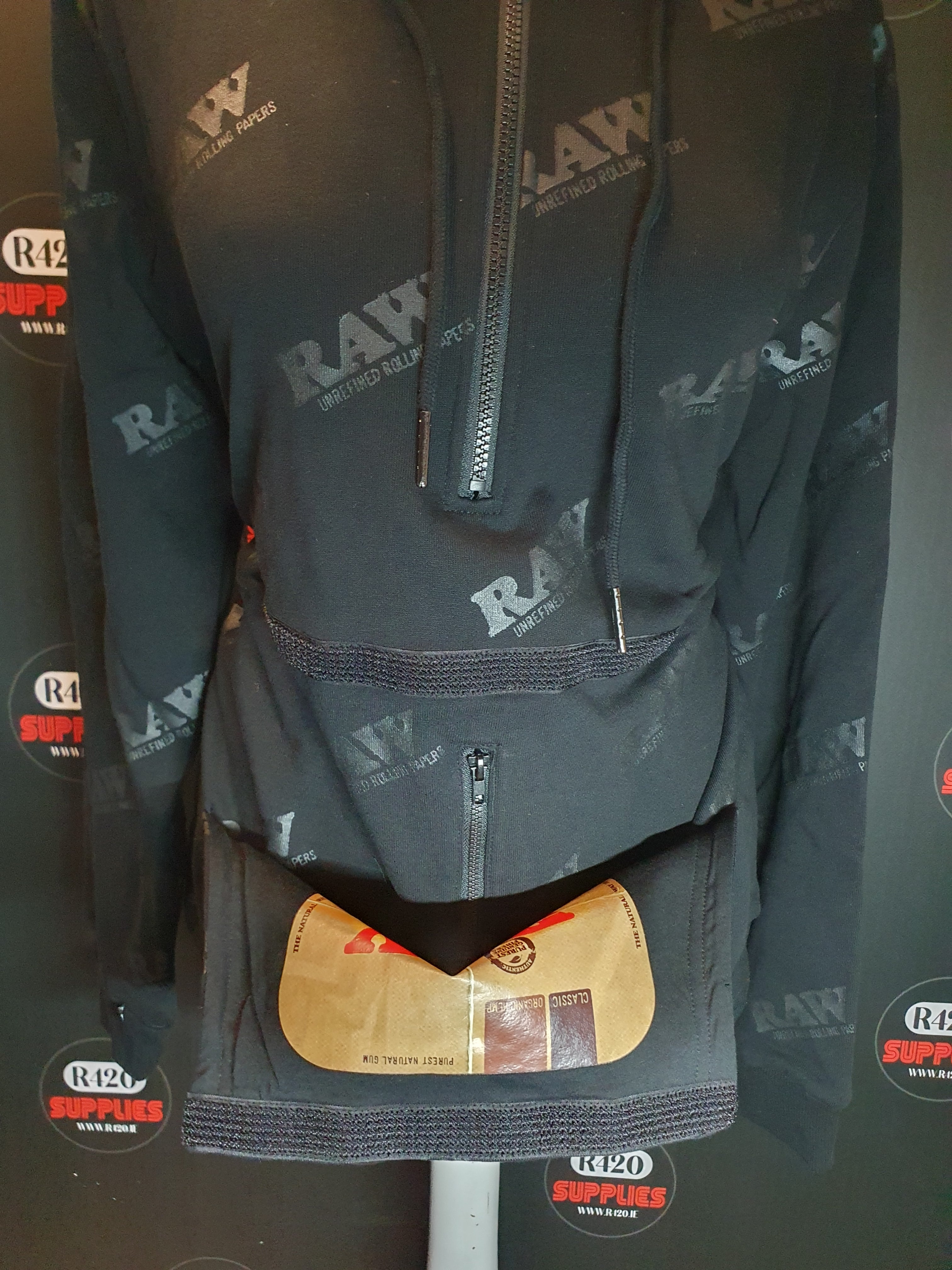 RAW Rawler - Black on Black Zip Hoodie with Rolling Tray