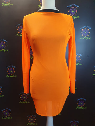Neon Mesh Long Sleeve Mini Dress – Electric Orange