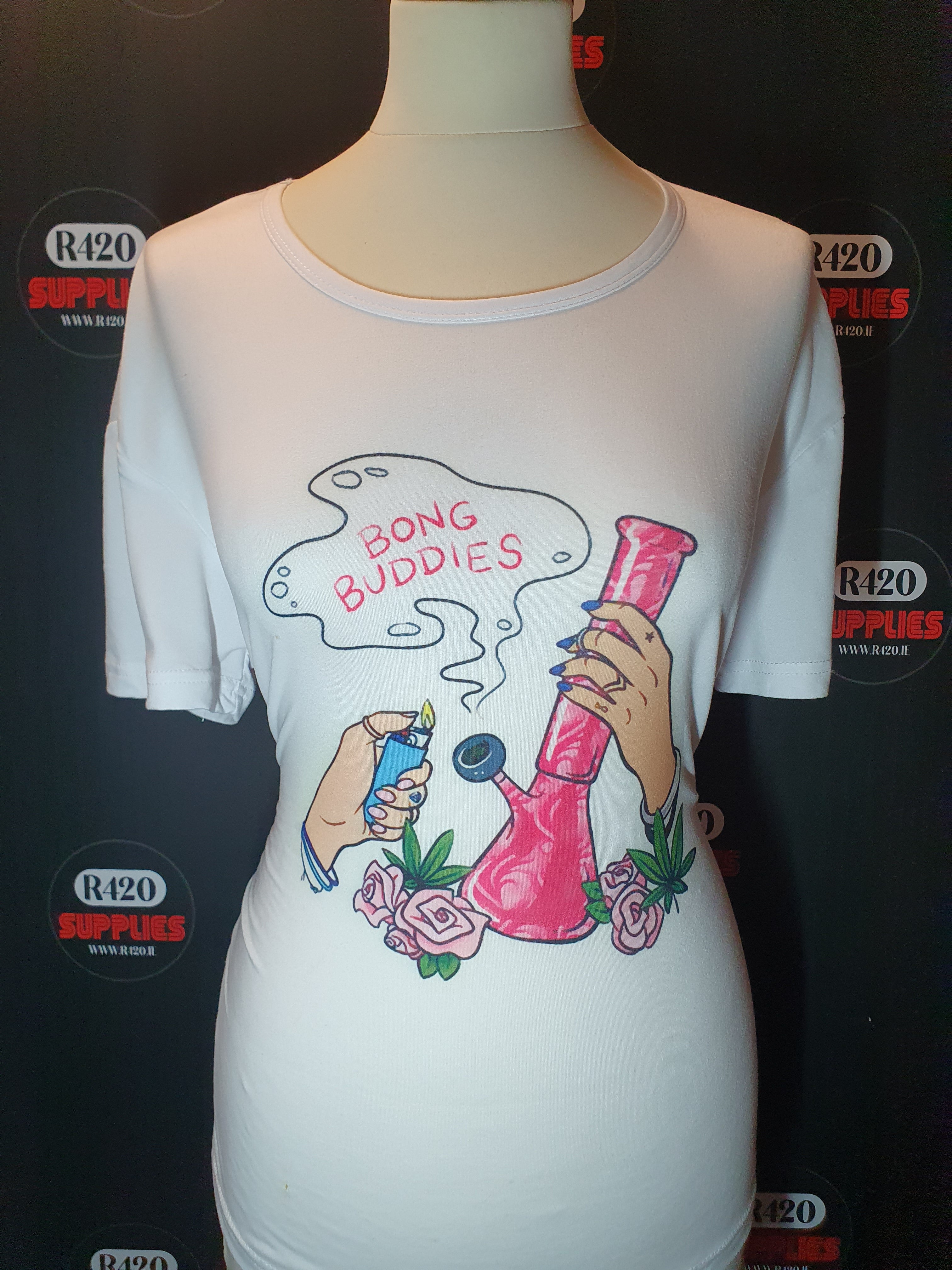 "Bong Buddies" Slogan Printed T-Shirt