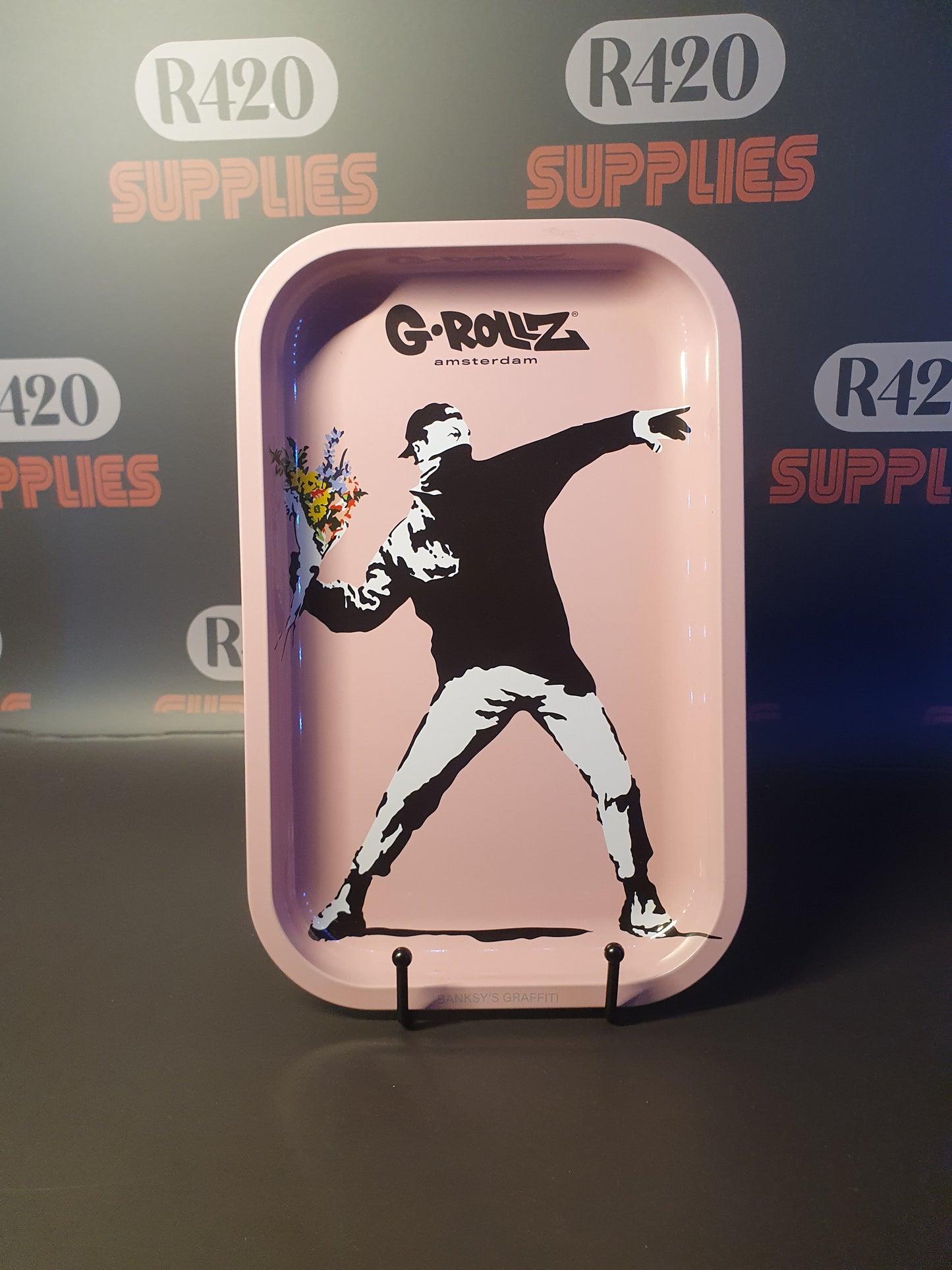 Banksy "Love is in the air" Pink Rolling Tray - Small