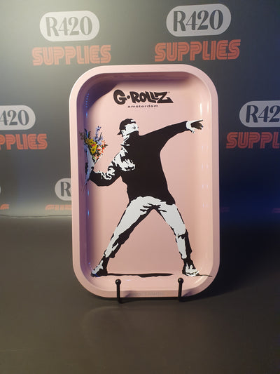 Banksy "Love is in the air" Pink Rolling Tray - Small