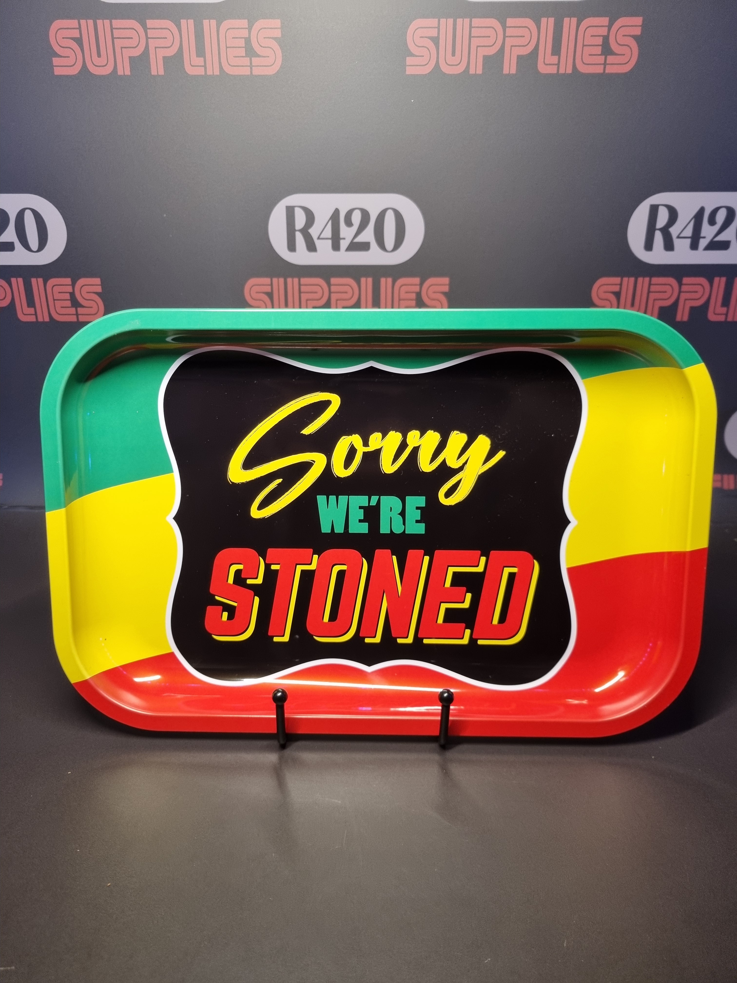 "Sorry we're Stoned" Metal Rolling Tray - Small