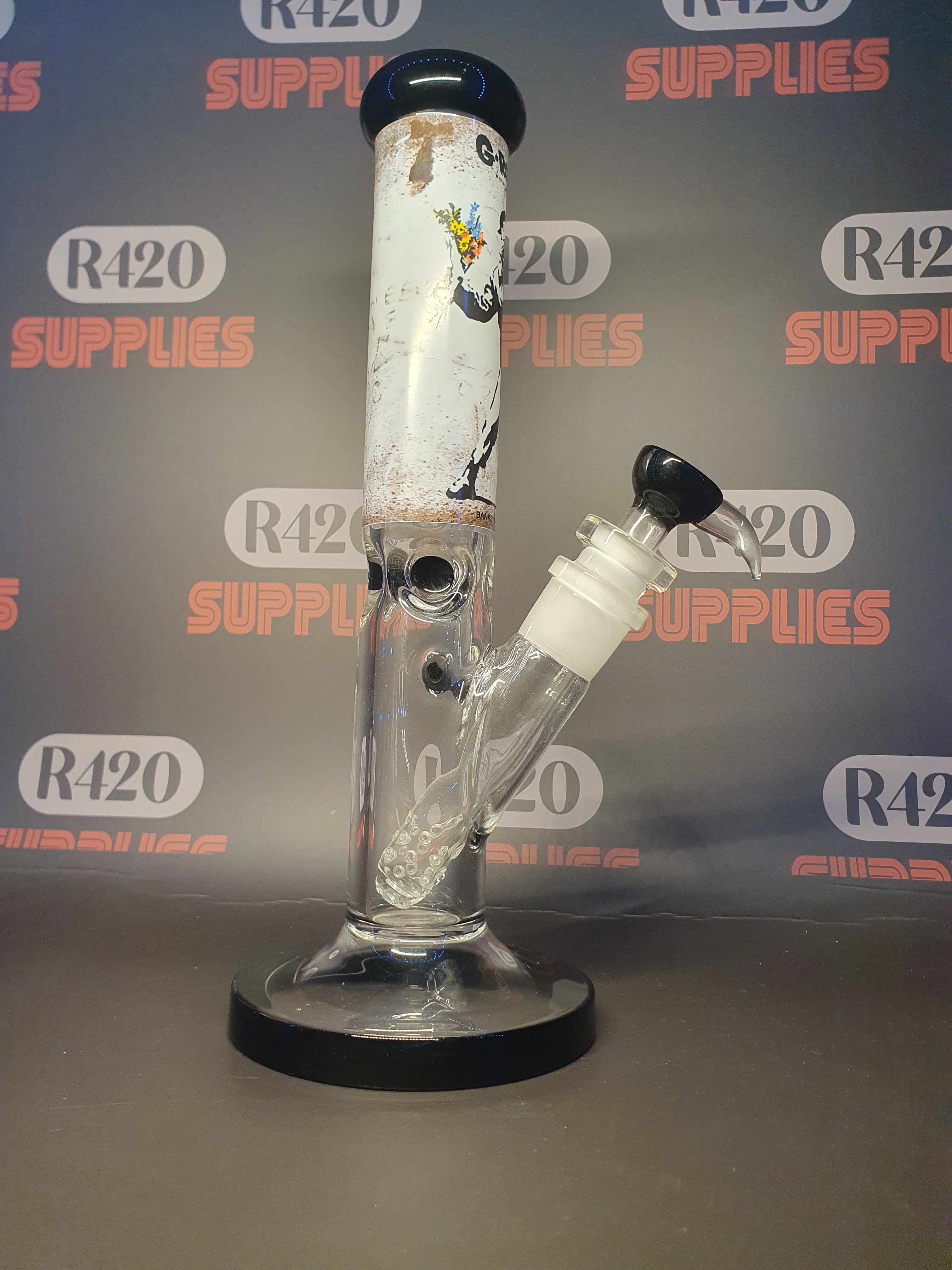 G-Rollz Banksy "Flower Thrower" - Straight Glass Bong - H: 35cm