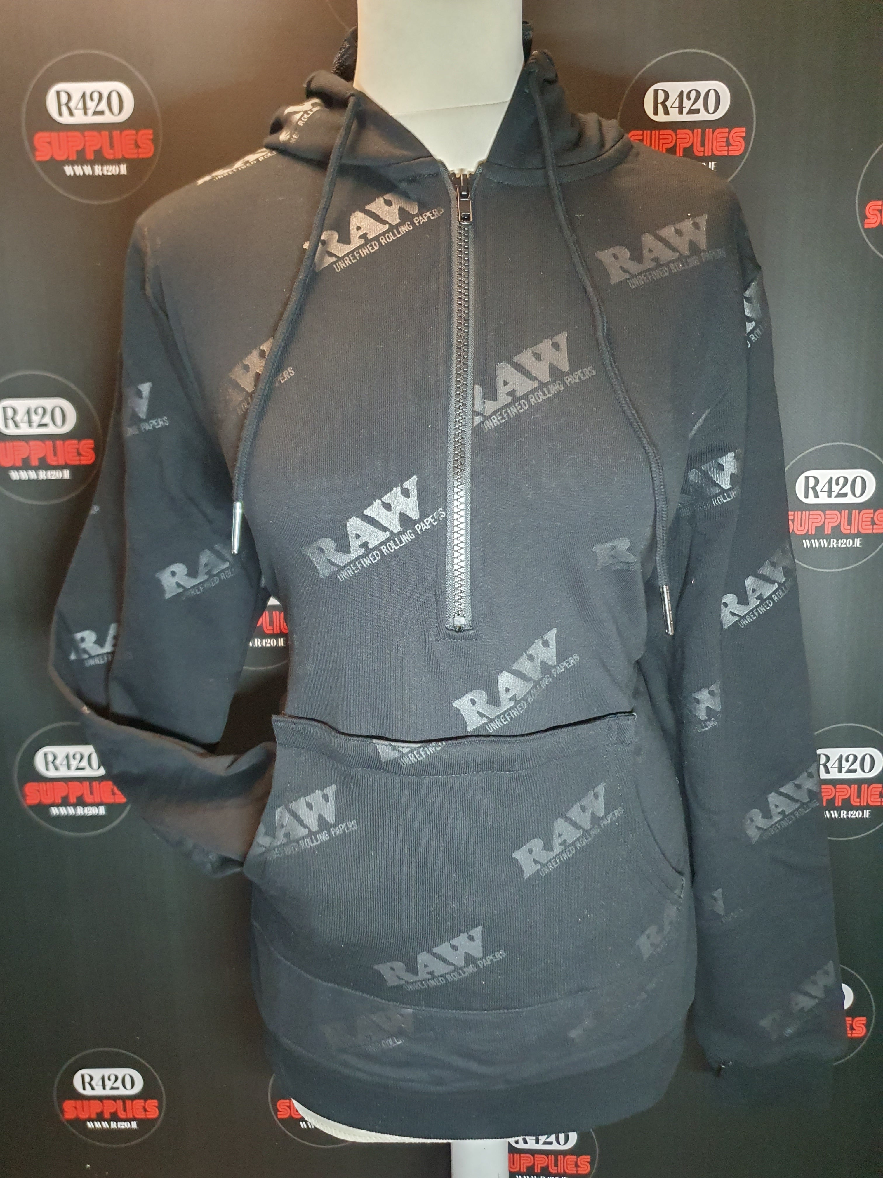 RAW Rawler - Black on Black Zip Hoodie with Rolling Tray