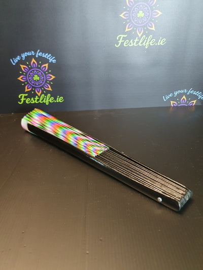 Holographic Reflective Clack Fan – 33cm | Premium Bamboo Rave Fan for Festivals & Parties