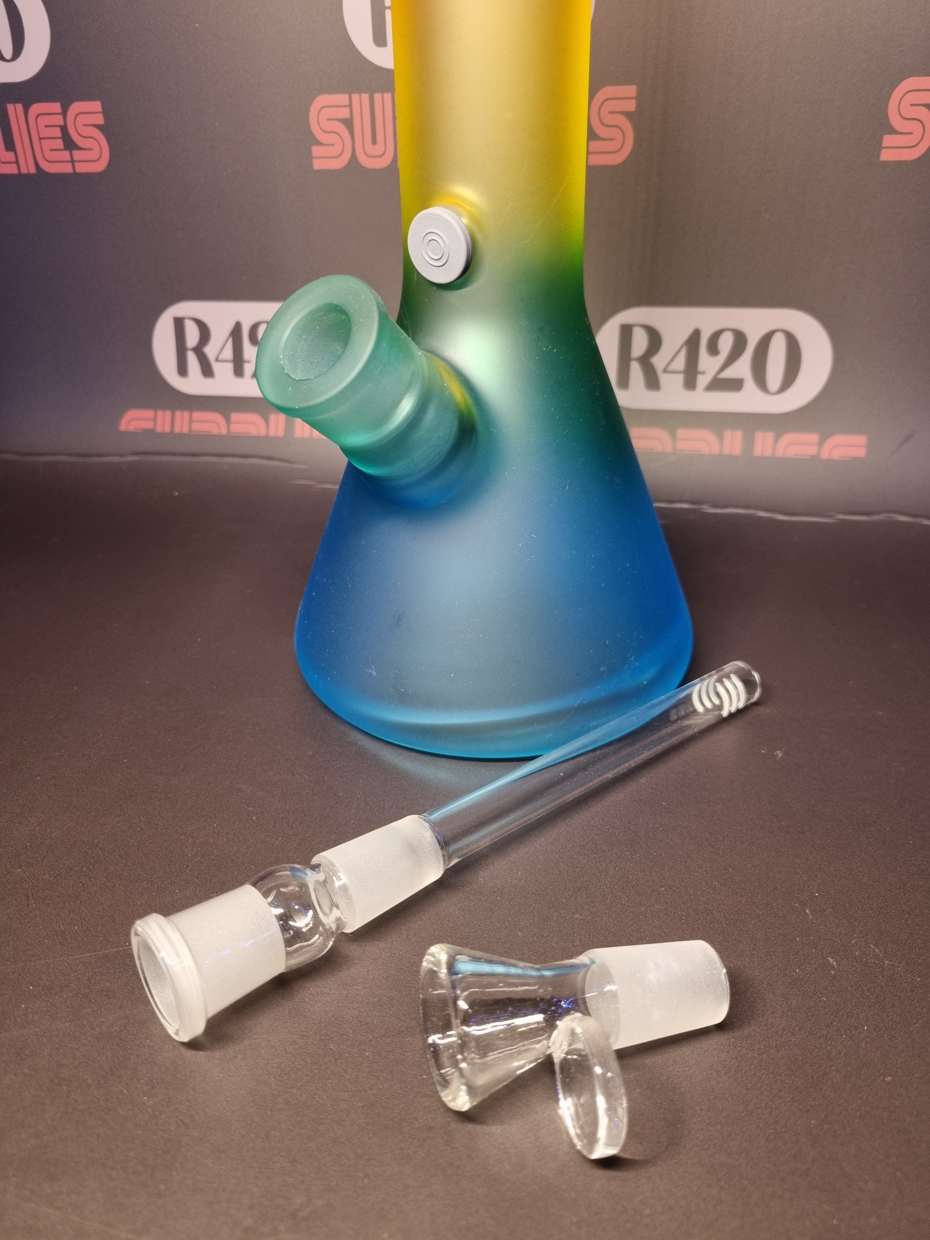 Black Leaf Beaker Style Bong - Rainbow Coloured - H: 36cm