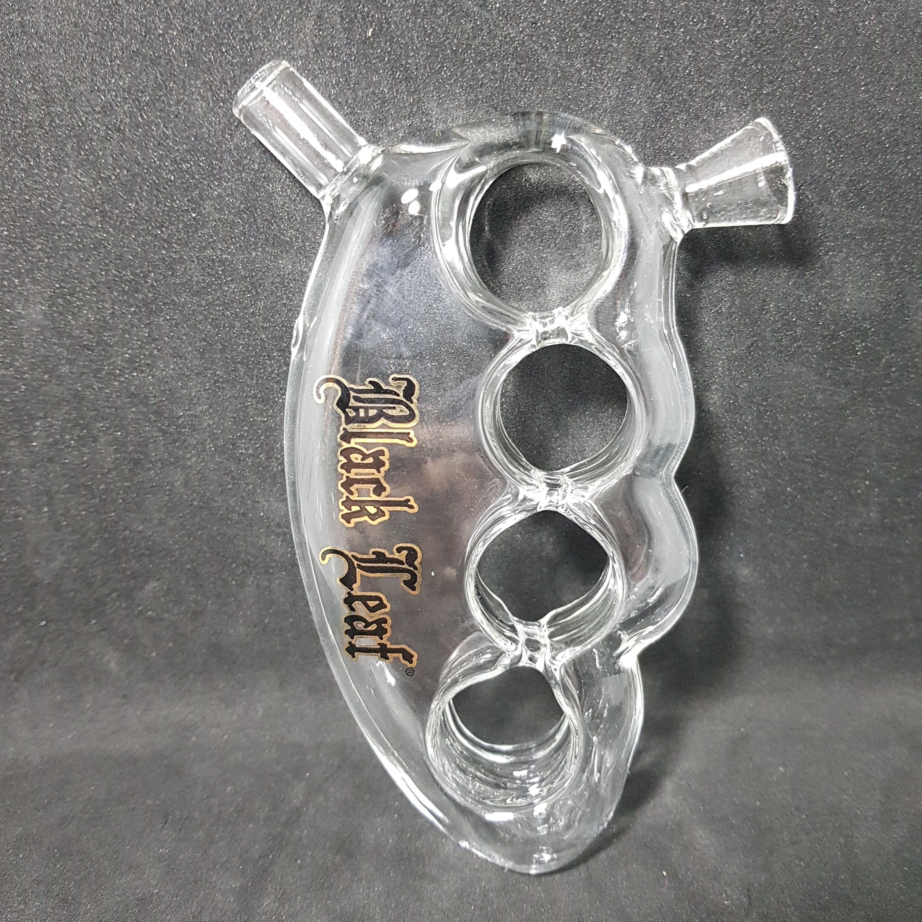 Black Leaf - Knuckle Duster Pipe / Joint Holder - Clear Glass