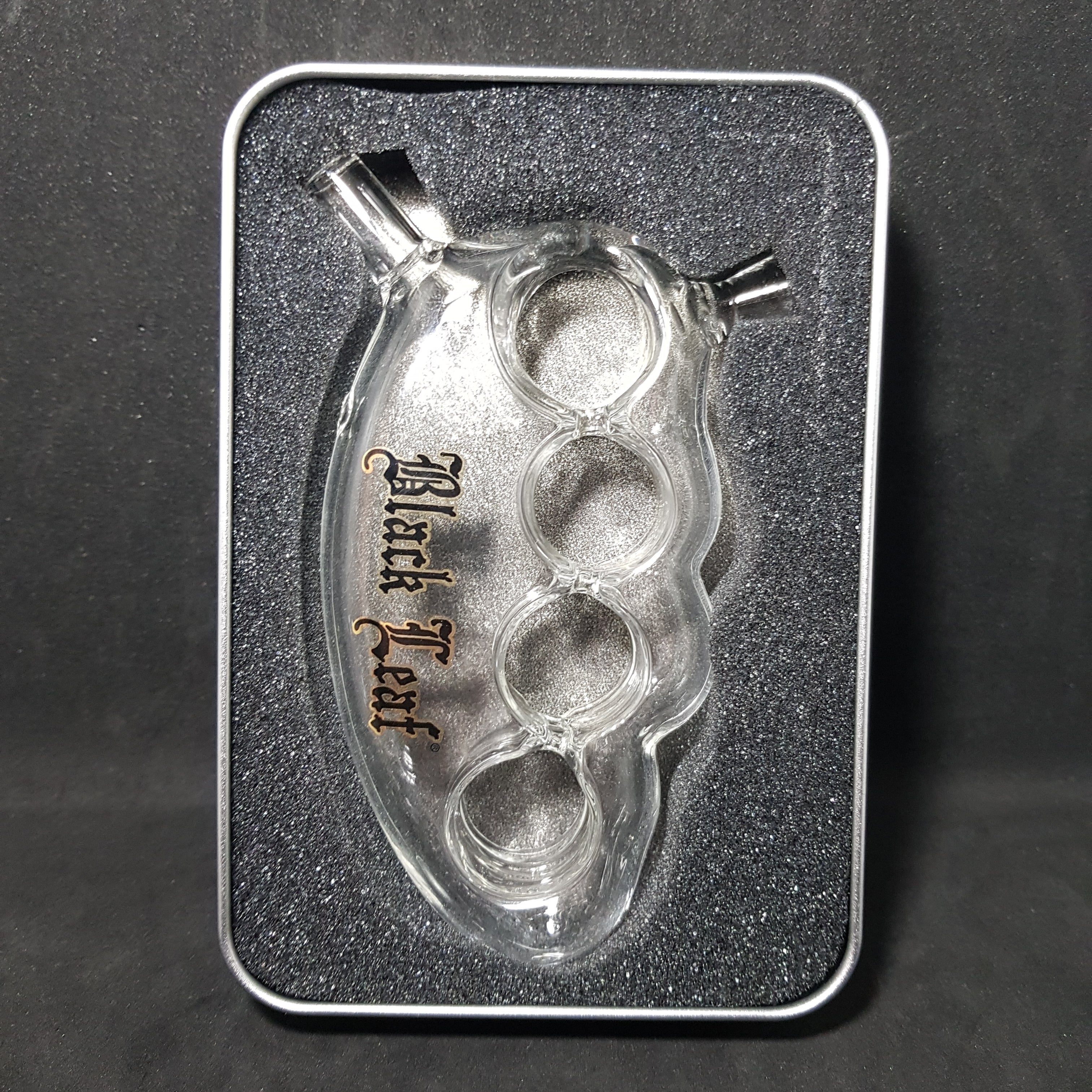 Black Leaf - Knuckle Duster Pipe / Joint Holder - Clear Glass