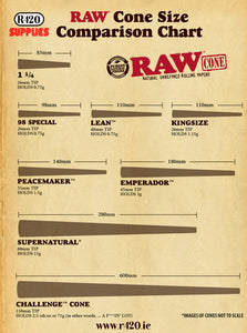 RAW Rolling Papers Cone Size Guide