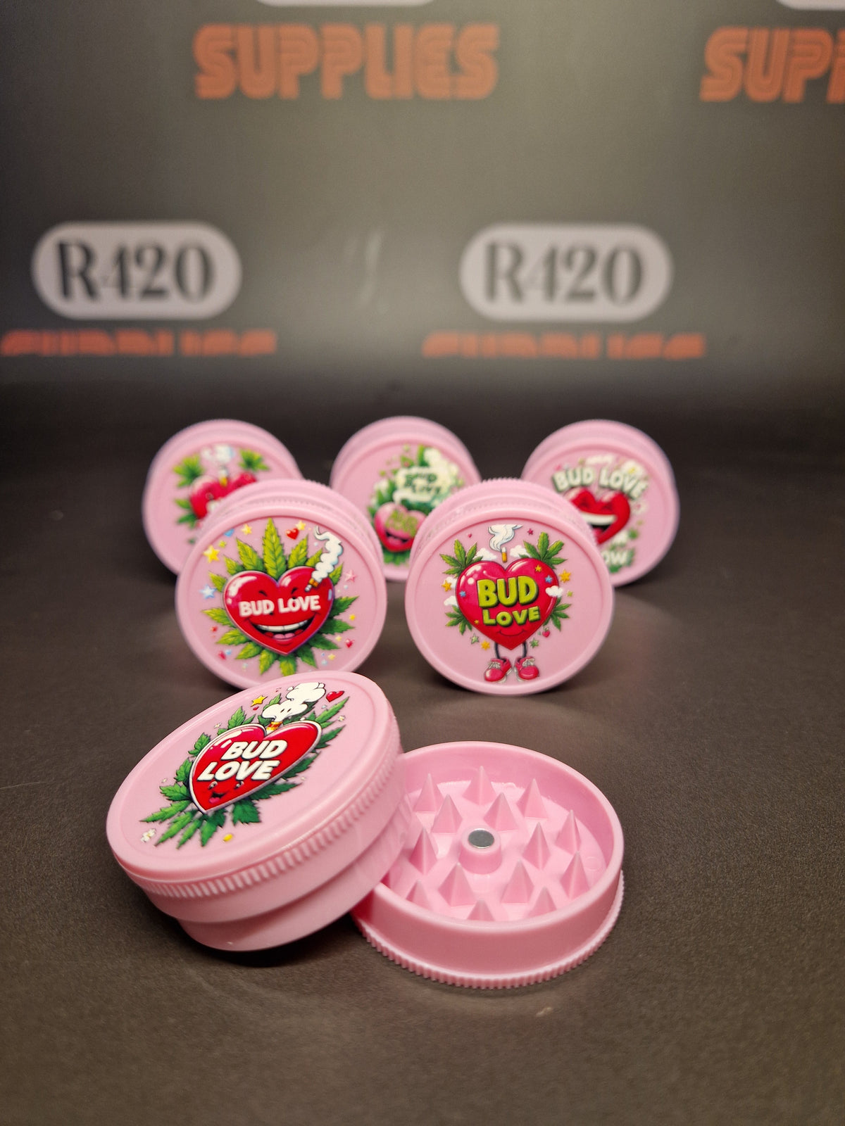 Bud Love 2 Piece Plastic Grinder - Pink