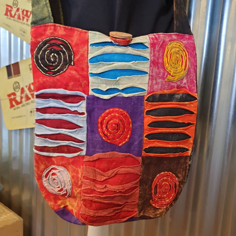Large Handmade Patchwork Shoulder Bag from India - Spirals
