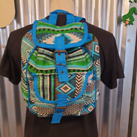 Handmade Jacqard Backpack from India - Teal