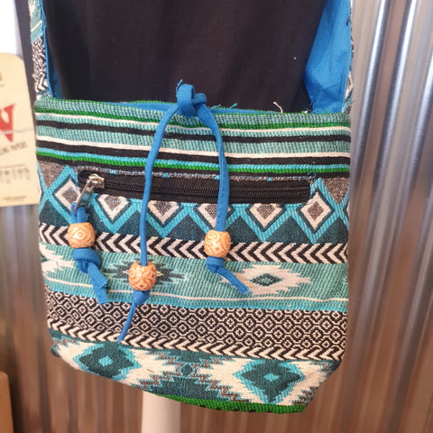 Handmade Jacqard Sling Bag from India - Teal