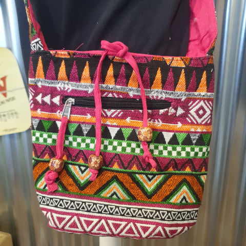 Handmade Jacqard Sling Bag from India - Pink
