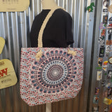 Large Mandala Beach Bag with Rope Handles - Electric Blue