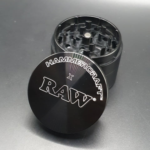 Hammercraft x RAW Aluminium  Grinder - 4 Piece  - Medium 55mm - Black