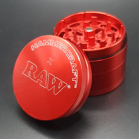 Hammercraft x RAW Aluminium  Grinder - 4 Piece  - Medium 55mm - Red