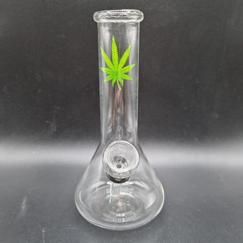 Mini Glass Bong - 150mm - Green Leaf