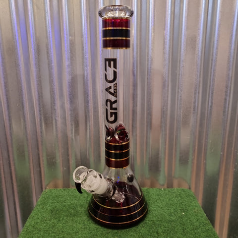 Grace Glass - Striped Series Red Beaker Style Bong - H: 32cm
