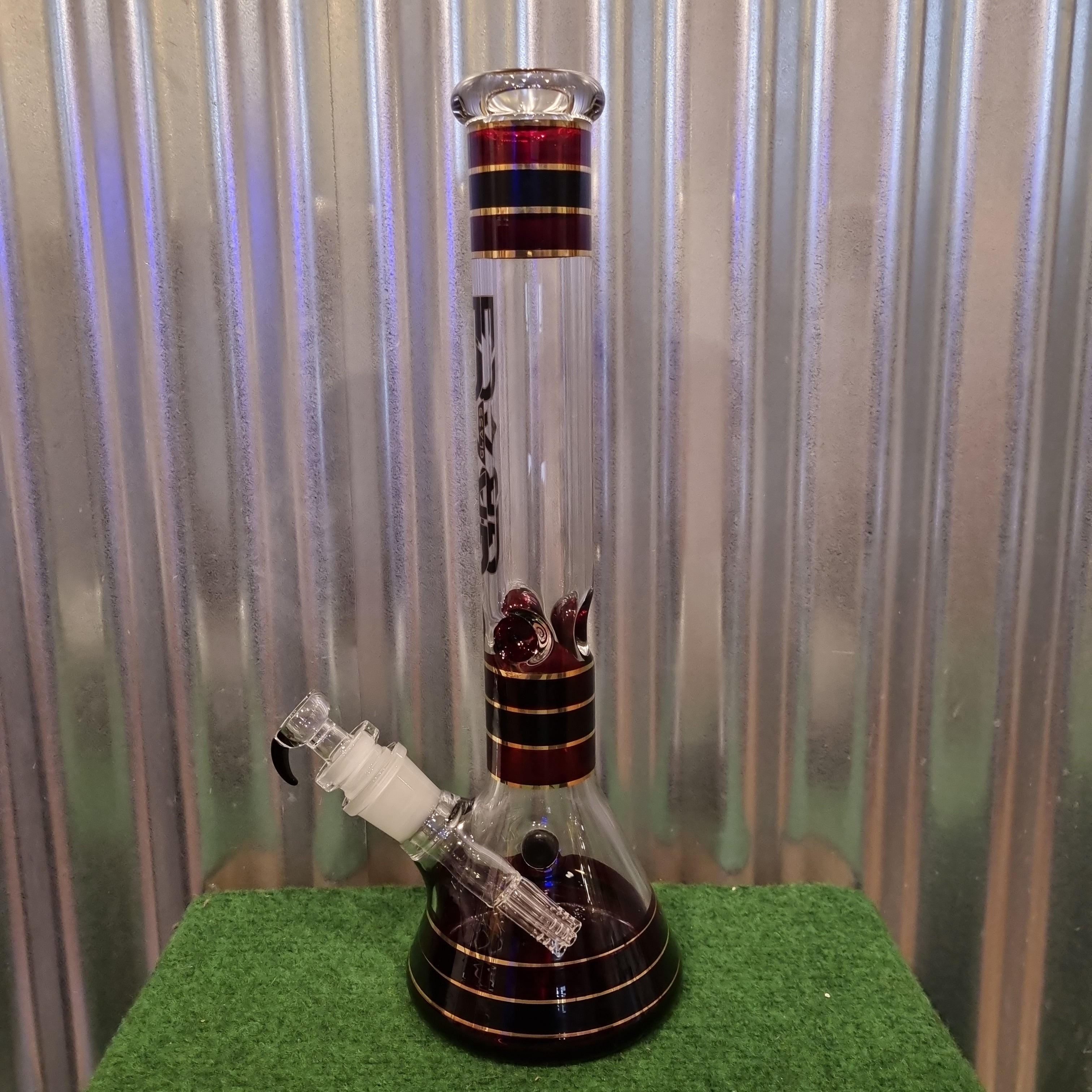 Grace Glass - Striped Series Red Beaker Style Bong - H: 32cm