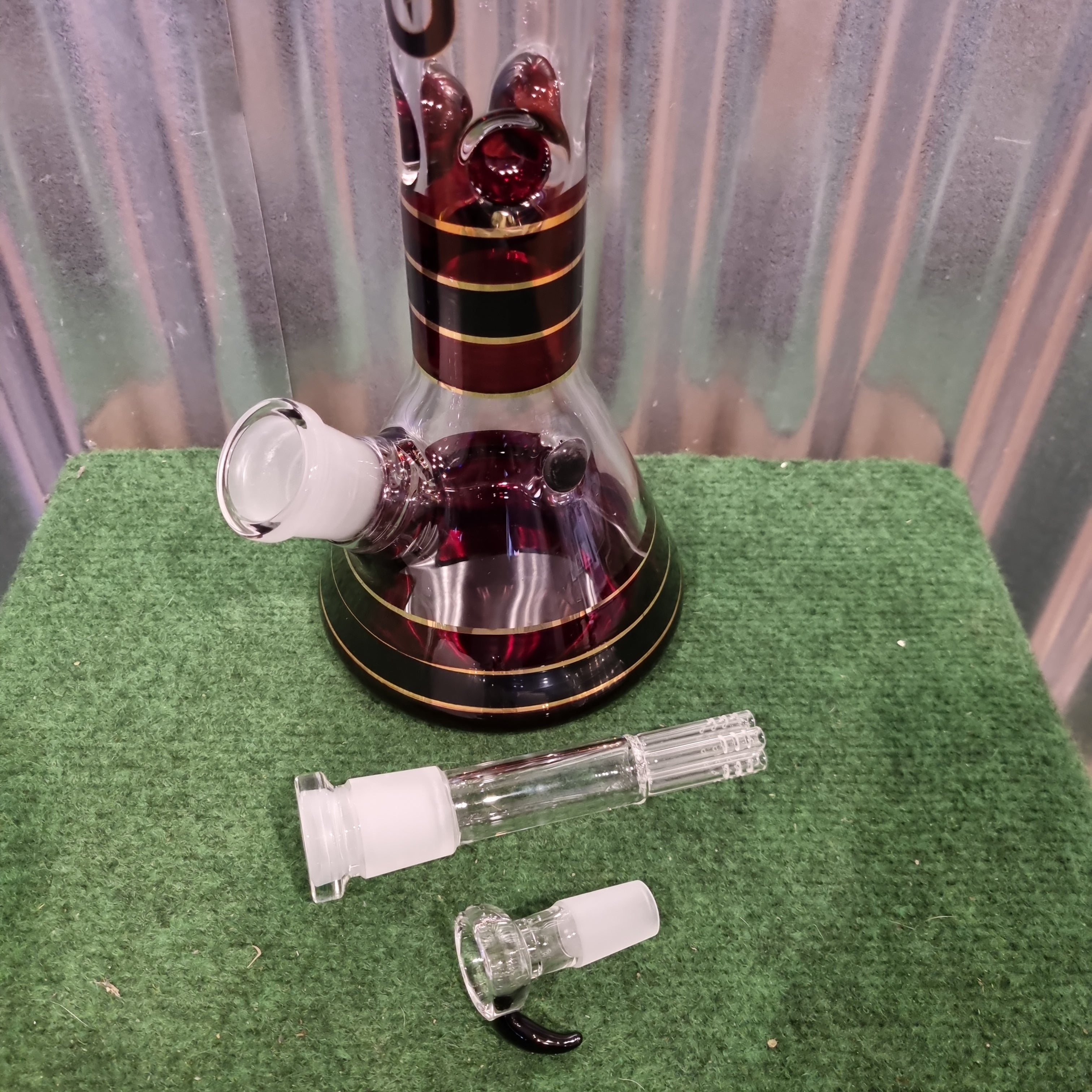 Grace Glass - Striped Series Red Beaker Style Bong - H: 32cm