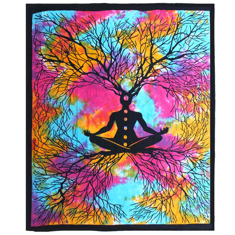 Cotton Bedspread / Wall Hanging - Yoga Tree - Double