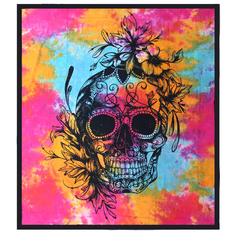 Cotton Bedspread / Wall Hanging - Day of the Dead Skull - Double