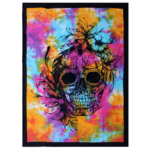 Cotton Bedspread / Wall Hanging - Day of the Dead Skull - Single