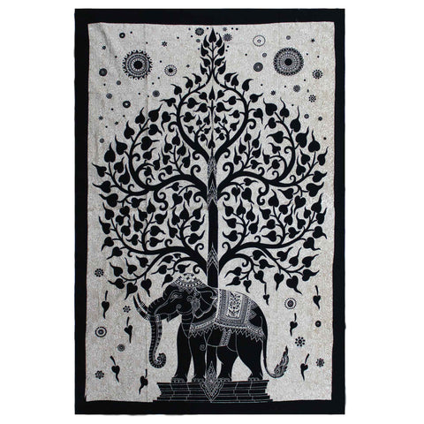 Cotton Bedspread / Wall Hanging - Elephant Tree - Single